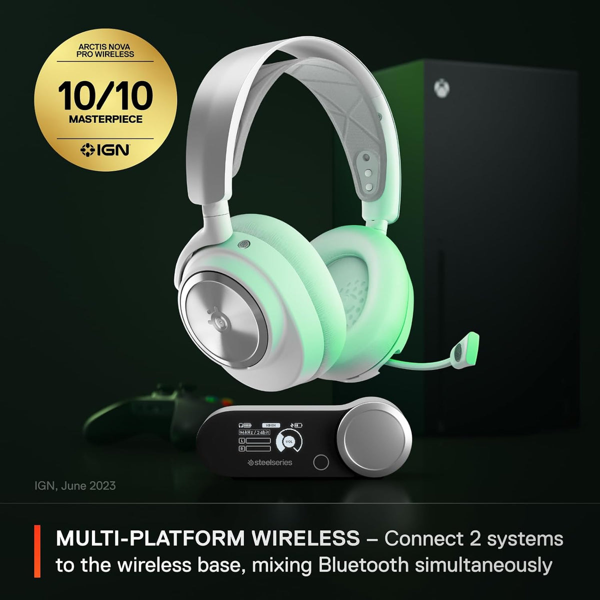 SteelSeries Arctis Nova Pro Wireless Xbox Series X/S Gaming Headset - Neodymium Magnetic Drivers - Active Noise Cancellation - Infinity Power System - Also works with PC, PS5, Switch, Mobile - White — product image 2