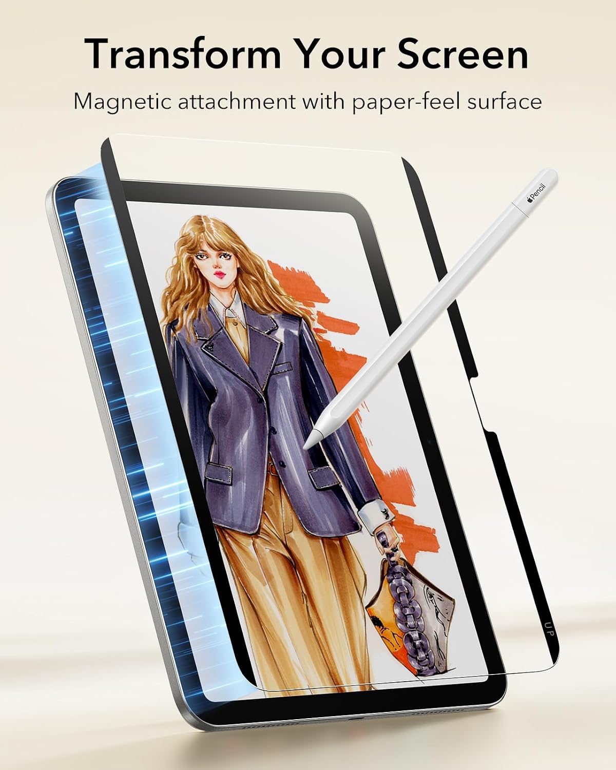 B0CZ966FM5 | ESR Paper-Feel Magnetic Screen Protector for iPad Air 13 Inch M3/M2 (7th/6th Gen, 2025/2024), Write and Draw Like on Paper, Detachable and Reusable, Compatible with Tempered Film, Matte, Anti-Glare | Paper-Feel Magnet | Image 3
