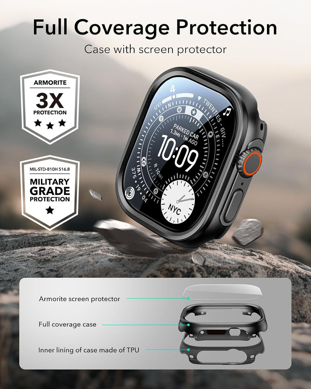 B0D14KWMTL | ESR for Apple Watch Ultra 4 (2026)/3/2/Ultra Case with Screen Protector | Black | Image 4
