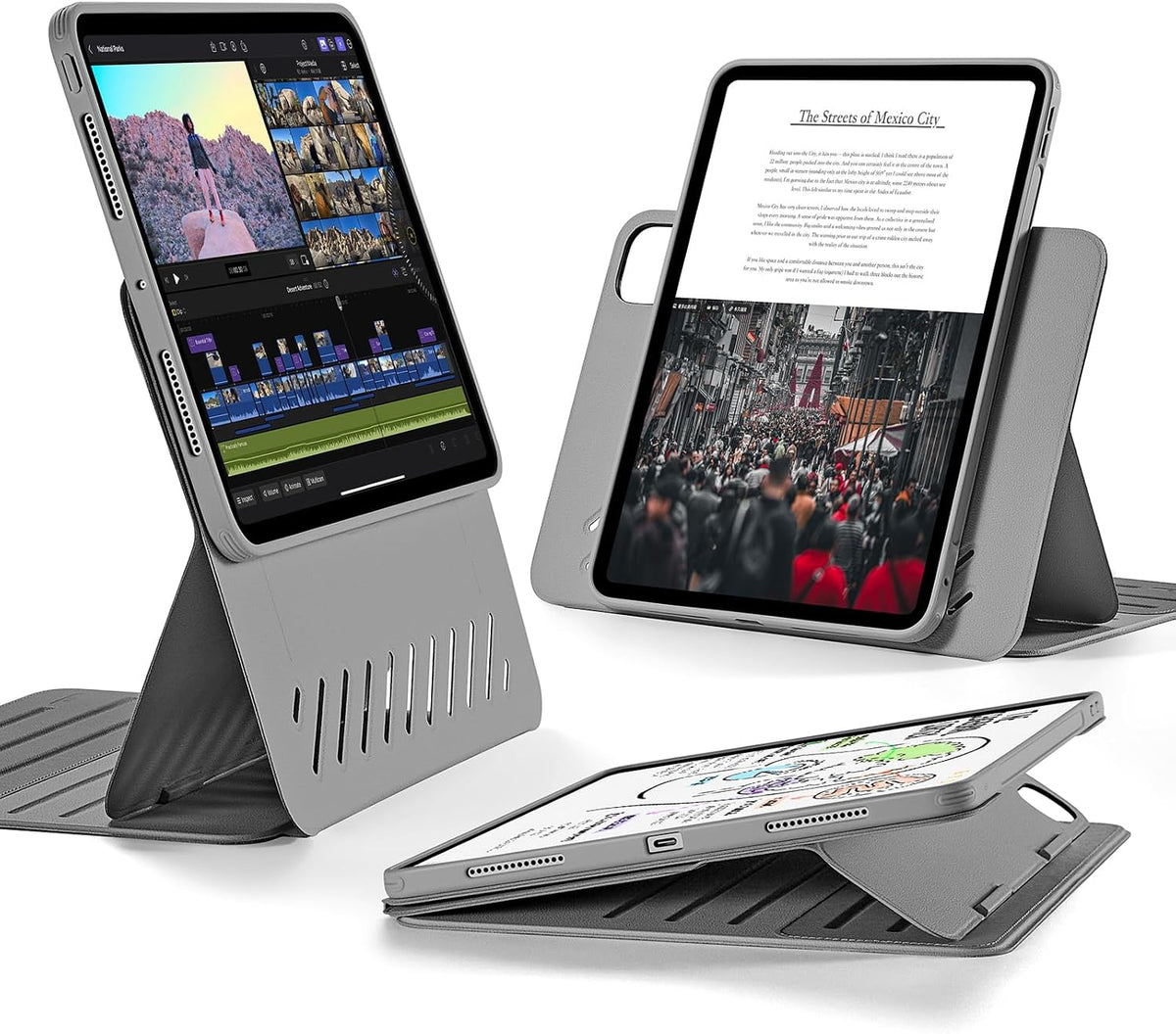 B0D62QX789 | ESR for iPad Pro 11 Inch Case (2022/2021 / 2020/2018, 1st, 2nd, 3rd & 4th Gen), Removable Magnetic Cover, Adjustable Portrait/Landscape Stand with Raised Display View, 9 Standing Angles, Grey | gray | Image 1