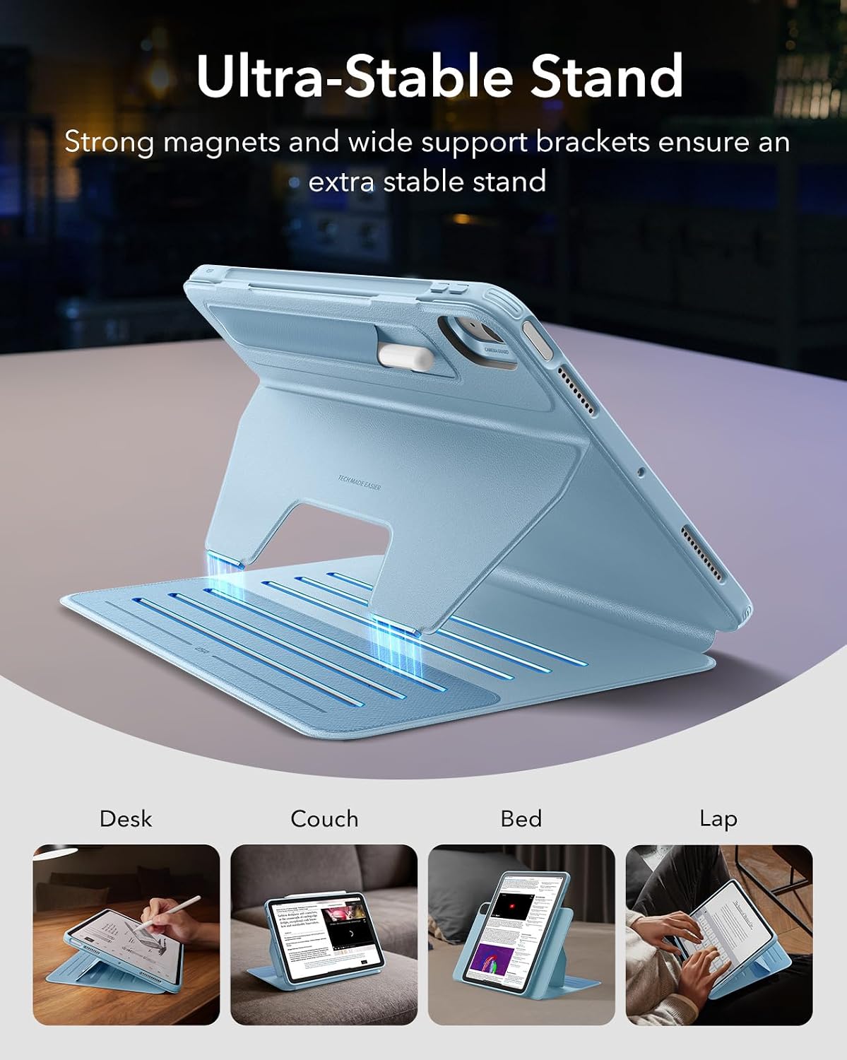 B0D6RFS2SQ | ESR for iPad Air 11 Inch Case (2025) M3/M2, iPad Air 7th/6th/5th/4th Gen Case (2024/2022/2020) 10.9 Inch, Removable Magnetic Cover, Adjustable Portrait/Landscape Stand, 9 Standing Angles, Light Blue | Light Blue | Image 4