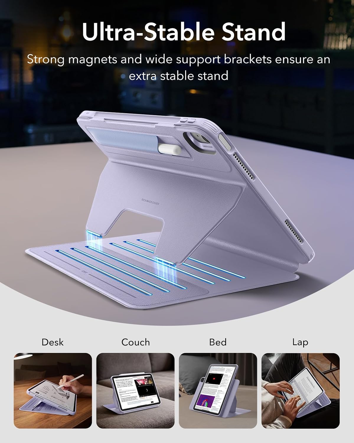 B0D6RGDHPK | ESR for iPad Air 13 Inch Case (2025/2024) M3/M2, Removable Magnetic Cover, Adjustable Portrait/Landscape Stand with Raised Screen View, 9 Standing Angles, Shift Series, Light Purple | Light Purple | Image 4