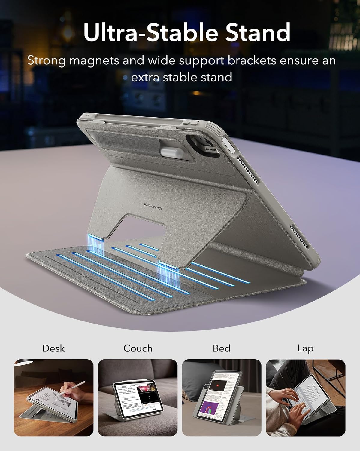 B0D6RJ6M6M | ESR For iPad Air 13 Inch M4/M3/M2 Case (2026/2025/2024), Rotating Case with Removable Magnetic Cover, Stand, Portrait/Landscape, 9 Standing Angles, Shift Series, Titanium Metal | Titanium metal | Image 4