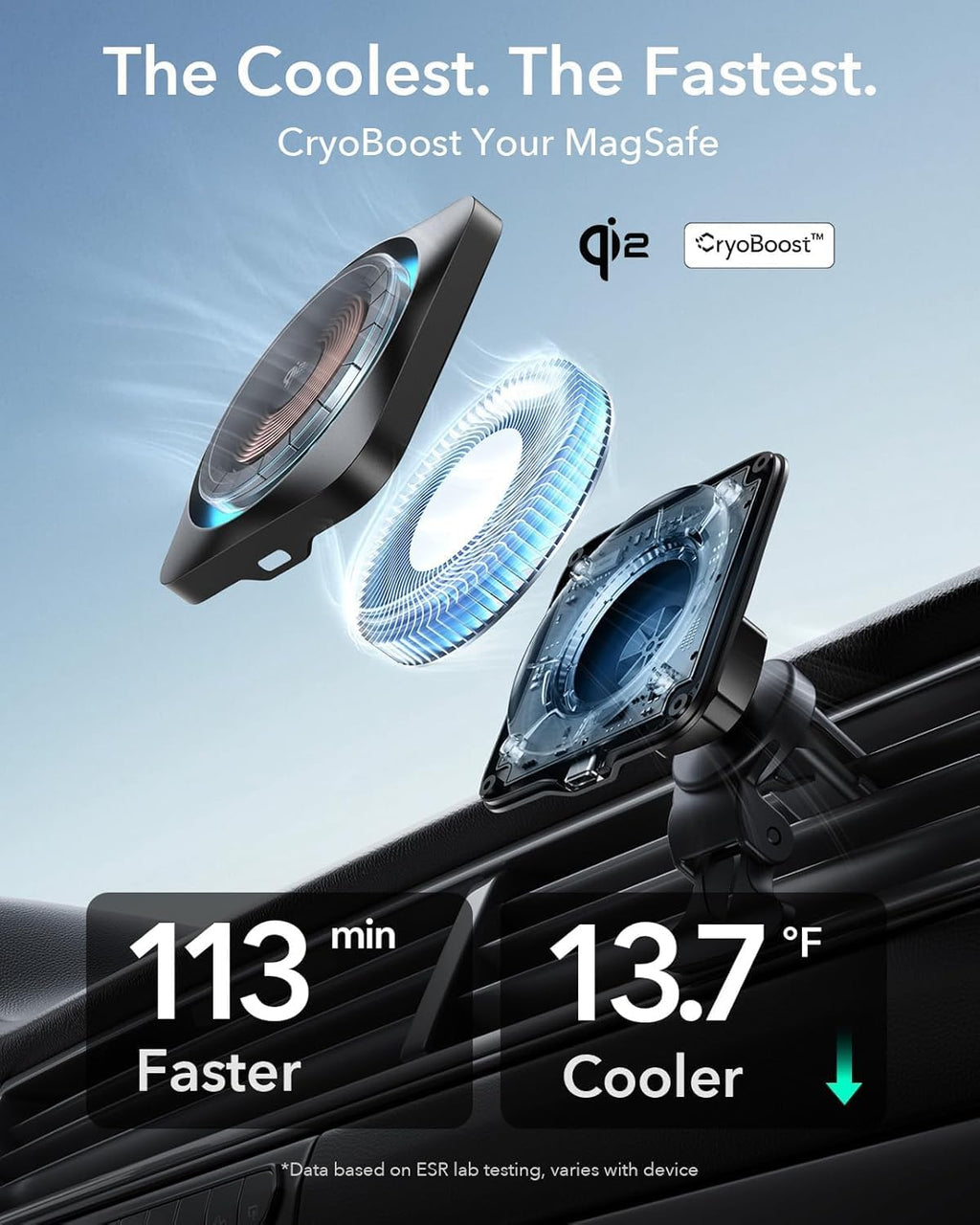 B0DF7CLZKF | ESR Qi2 Wireless Car Charger with CryoBoost (HaloLock)，Frosted Onyx | Default Title | Image 5