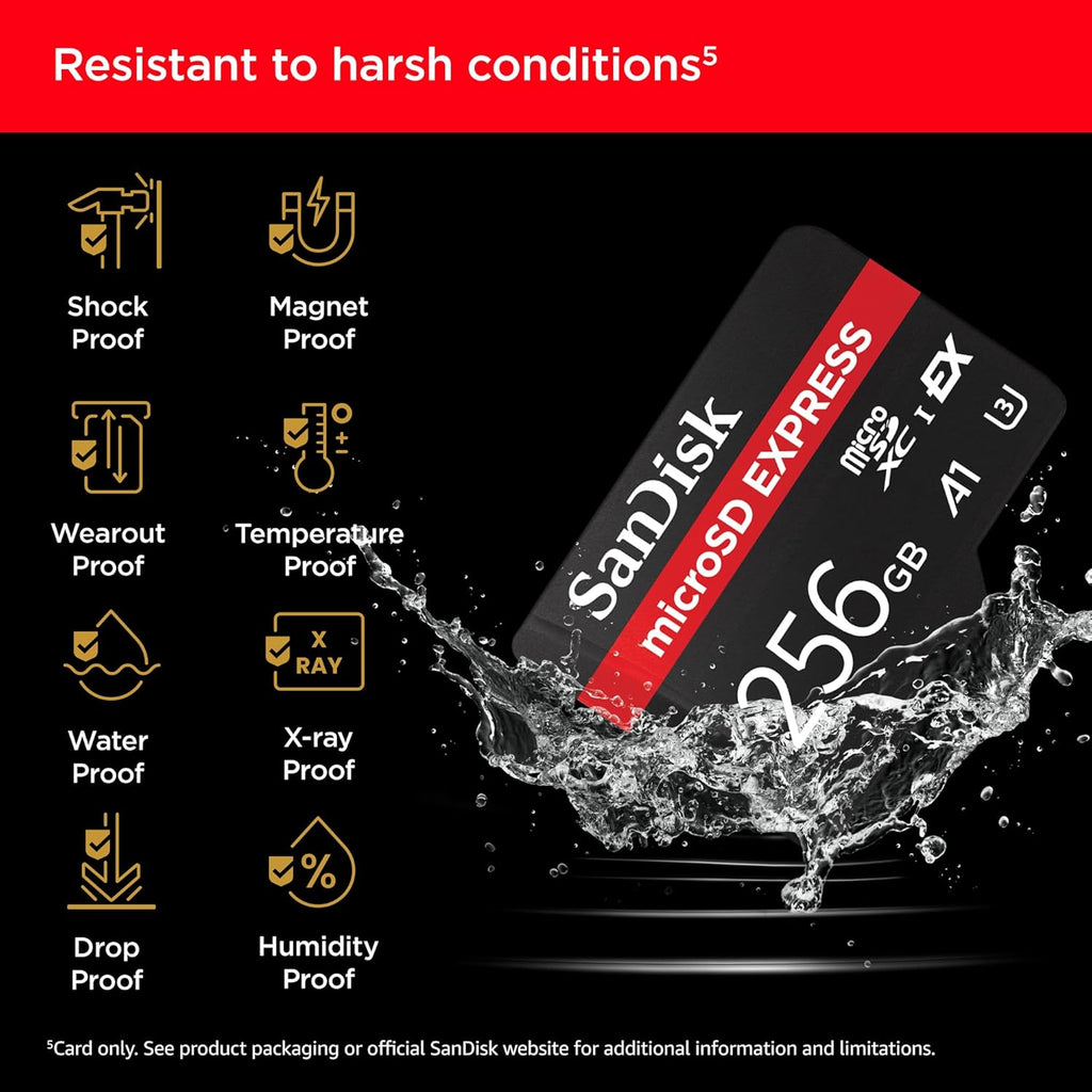 SanDisk 256GB Express microSD Card, Up to 880MB/s Read, Up to 650MB/s Write, 210MB/s Sustained Write, U3, C10 - SDSQXFN-256G-GN4NN — product image 5