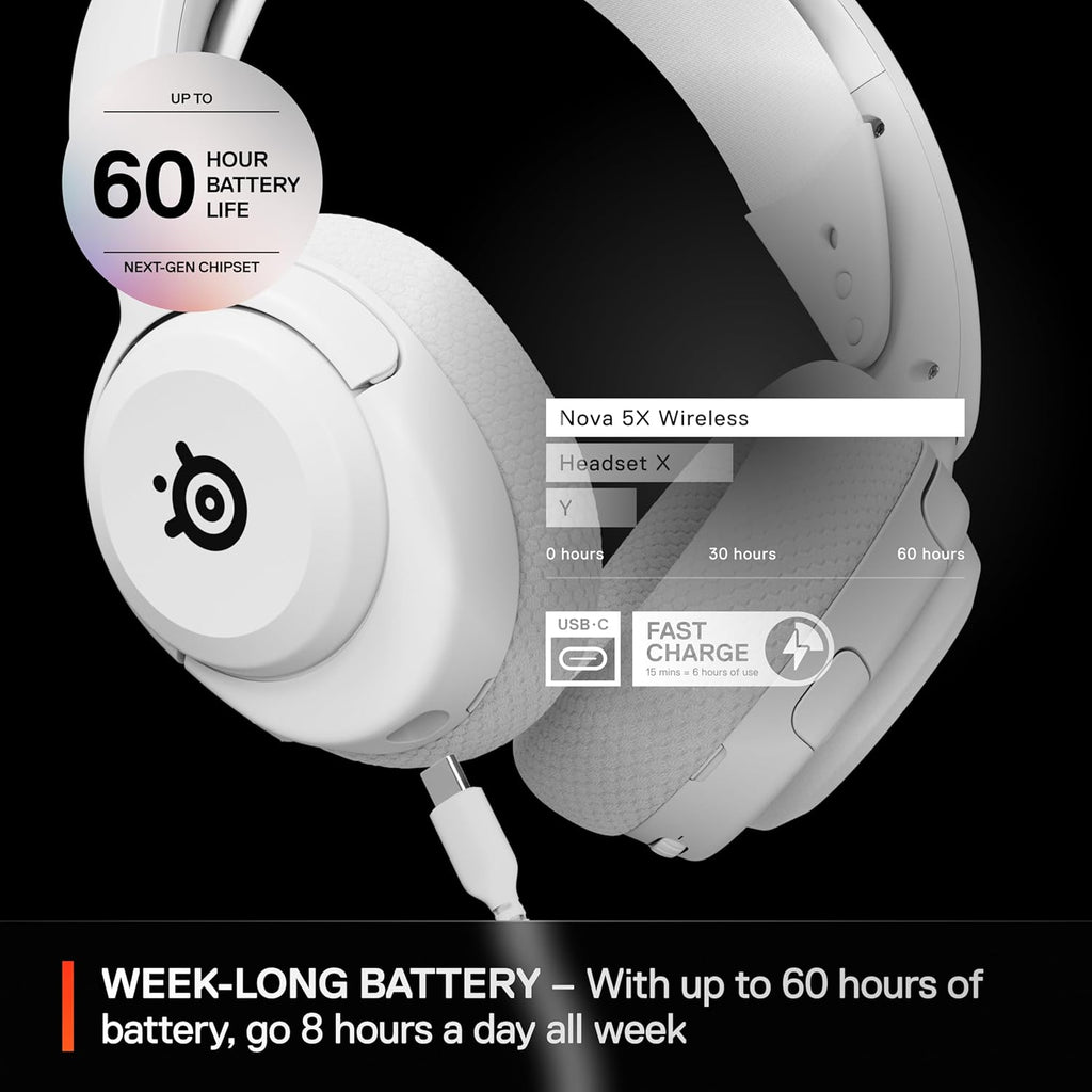 SteelSeries Arctis Nova 5X Wireless - Xbox Gaming Headset - White - 100+ Audio Presets via App - Neodymium Magnetic Drivers - 60H Battery - 2.4GHz / BT - Gen2.X Mic - Supports PC, PS, Switch, Mobile — product image 5