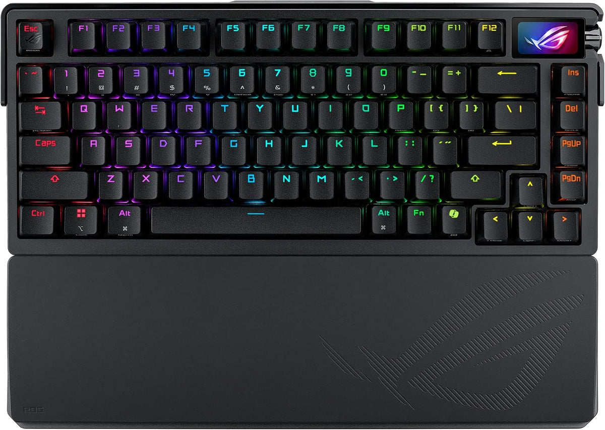 ASUS ROG Azoth Extreme 75% Custom Gaming Keyboard, ROG NX Snow Mechanical Switches, Carbon Fiber Plate, Color OLED Touchscreen, Bluetooth/2.4GHz/Wired, Arabic Layout, Black — product image 1