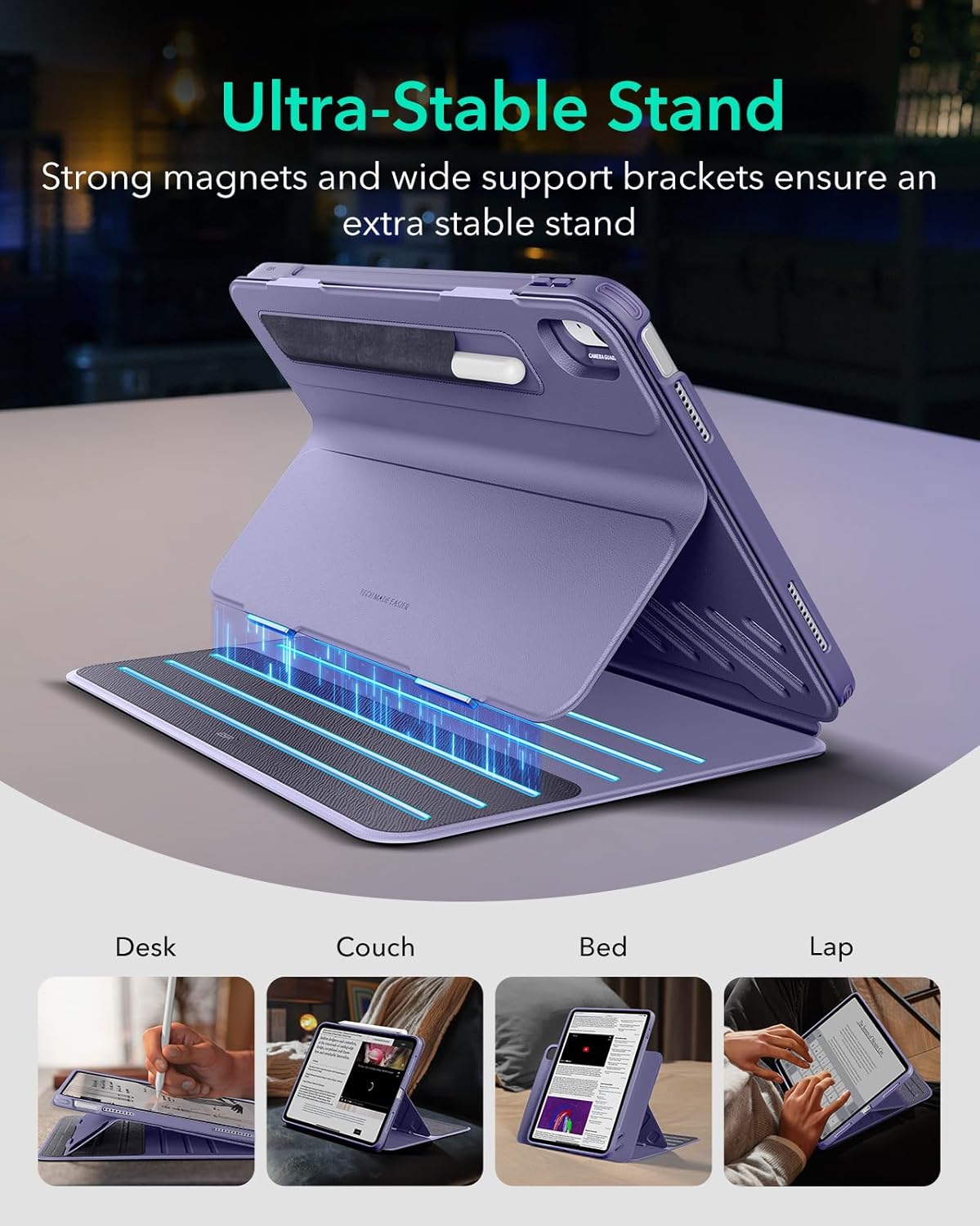 B0DHCJ2BR4 | ESR for iPad A16 Case, iPad 11th/10th Generation Case (2025/2022), Removable Magnetic Cover, Adjustable Portrait/Landscape Stand with Raised Screen View, 9 Standing Angles, Purple | Purple | Image 4