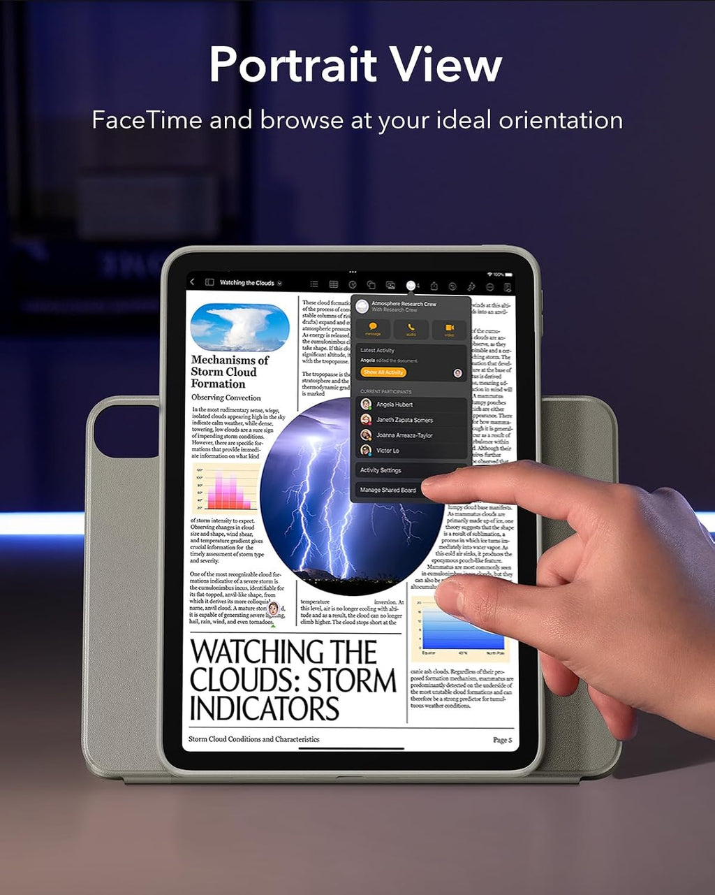 B0DHCK22YB | ESR for iPad A16 Case, iPad 11th/10th Generation Case (2025/2022), Removable Magnetic Cover, Adjustable Portrait/Landscape Stand with Raised Screen View, 9 Standing Angles,Titanium | Titanium | Image 5