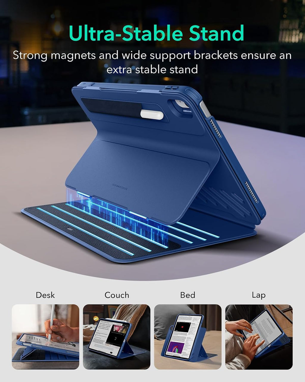 B0DHCK338X | ESR for iPad A16 Case, iPad 11th/10th Generation Case (2025/2022), Removable Magnetic Cover, Adjustable Portrait/Landscape Stand with Raised Screen View, 9 Standing Angles, Blue | Dark Blue | Image 4