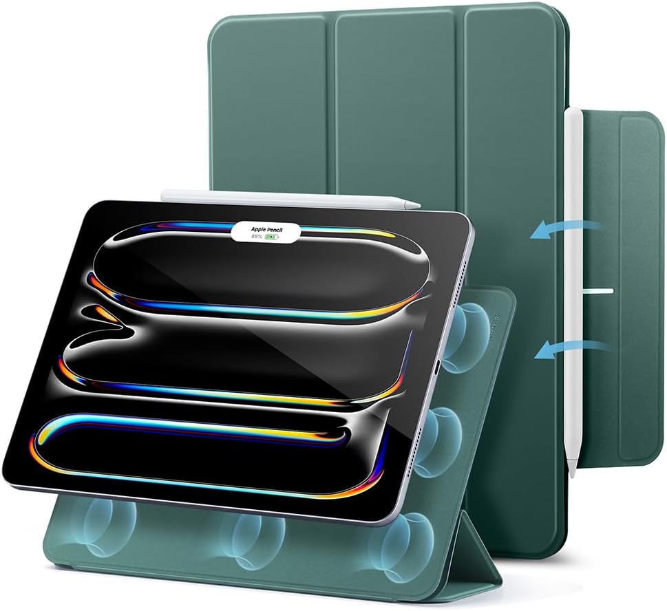 B0DHRMHMMB | ESR for iPad Pro 13 inch Case M5/M4 (2025/2024), Powerful Magnetic Attachment, Slim Trifold Stand, Supports Pencil Pro and Pencil (USB-C), Auto Wake/Sleep, Durable Protection, Rebound Series, Green | Green | Image 1