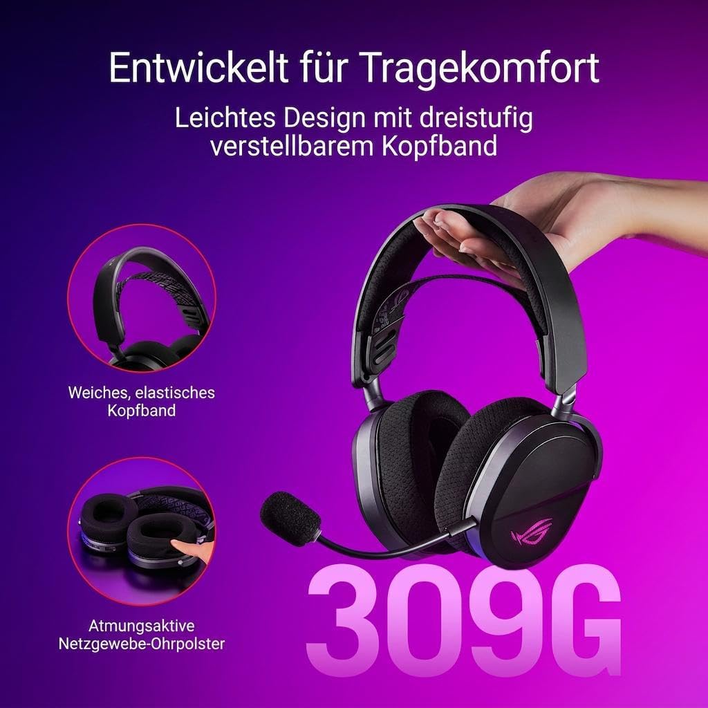 ASUS ROG Pelta Wireless Gaming Headset (BT, ROG SpeedNova 2.4GHz, USB-C, Lightweight 309g, 50mm ROG Titanium-Plated Drivers, 10mm Super-Wideband Mic, RGB, 70HR Battery, For PC, Switch, PS5)- Black — product image 2