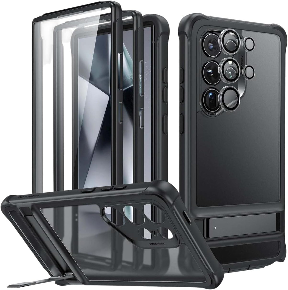 B0DJPC27N3 | ESR for Samsung S24 Ultra Case, S24 Ultra Cover with Extra Protective Front Frame& 3 Kickstand Modes, Exceeds Full-Coverage Protection, Heavy Duty Shock Armor Kickstand Case, Frosted Black | Default Title | Image 1