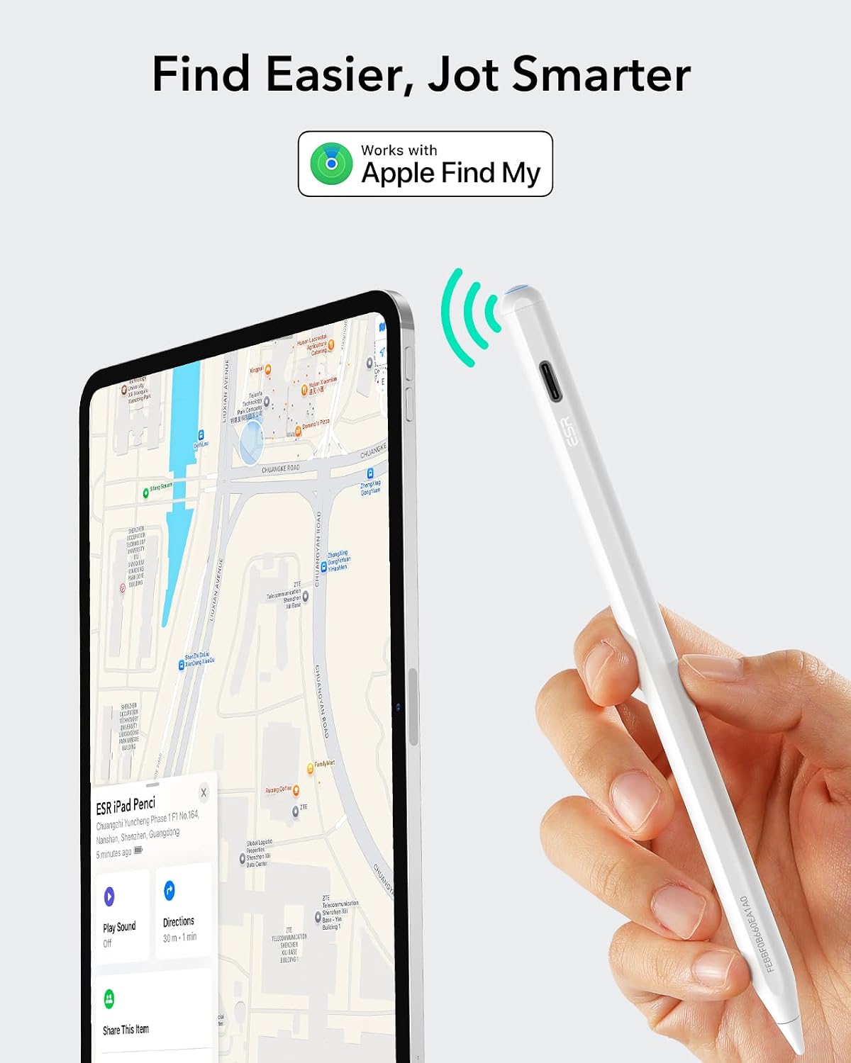 B0DM5ZLR2S | ESR Geo Digital iPad Pencil for iPad 2018-2026, Find My, Easy Shortcuts | White | Image 2