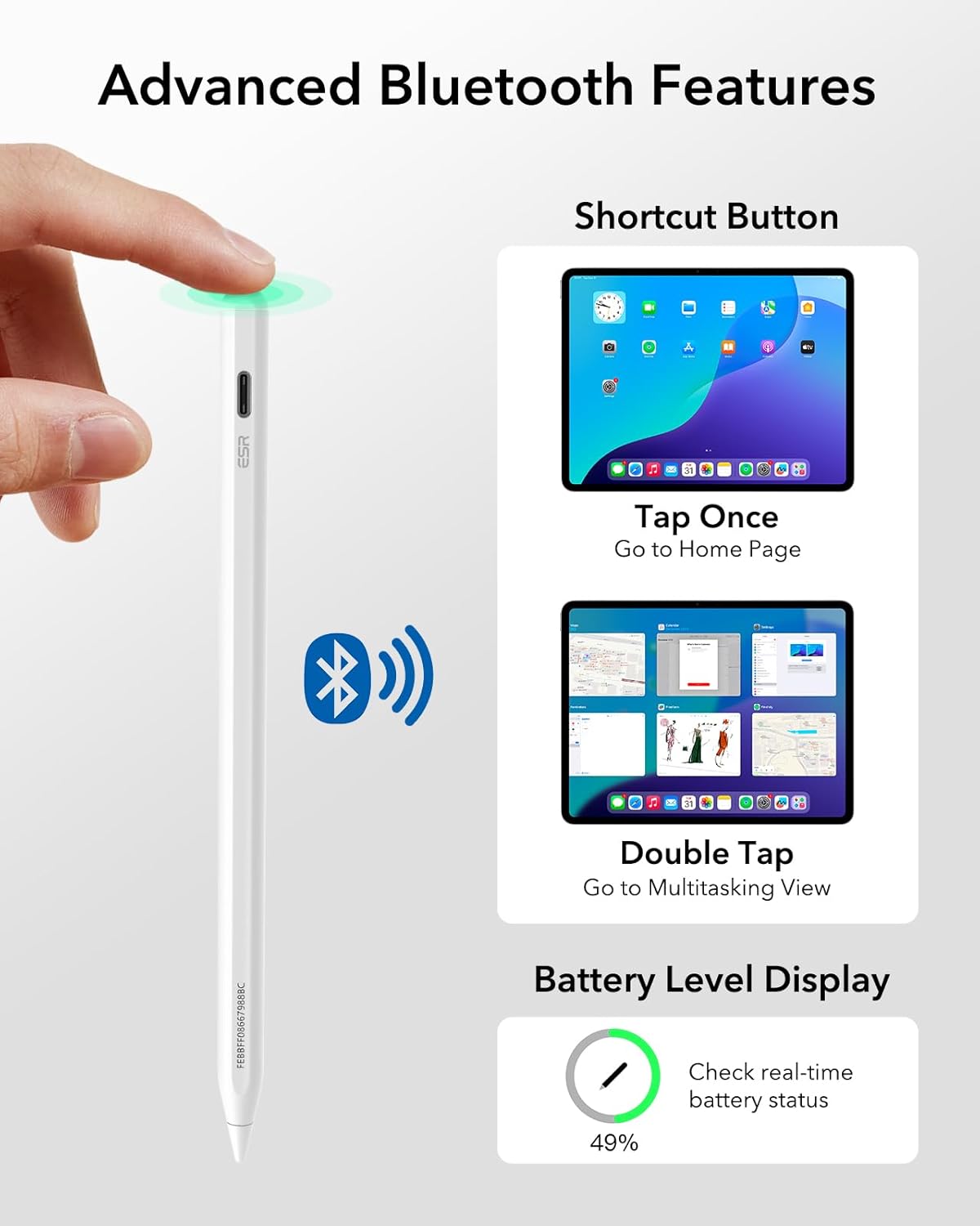 B0DM5ZLR2S | ESR Geo Digital iPad Pencil for iPad 2018-2026, Find My, Easy Shortcuts | White | Image 4