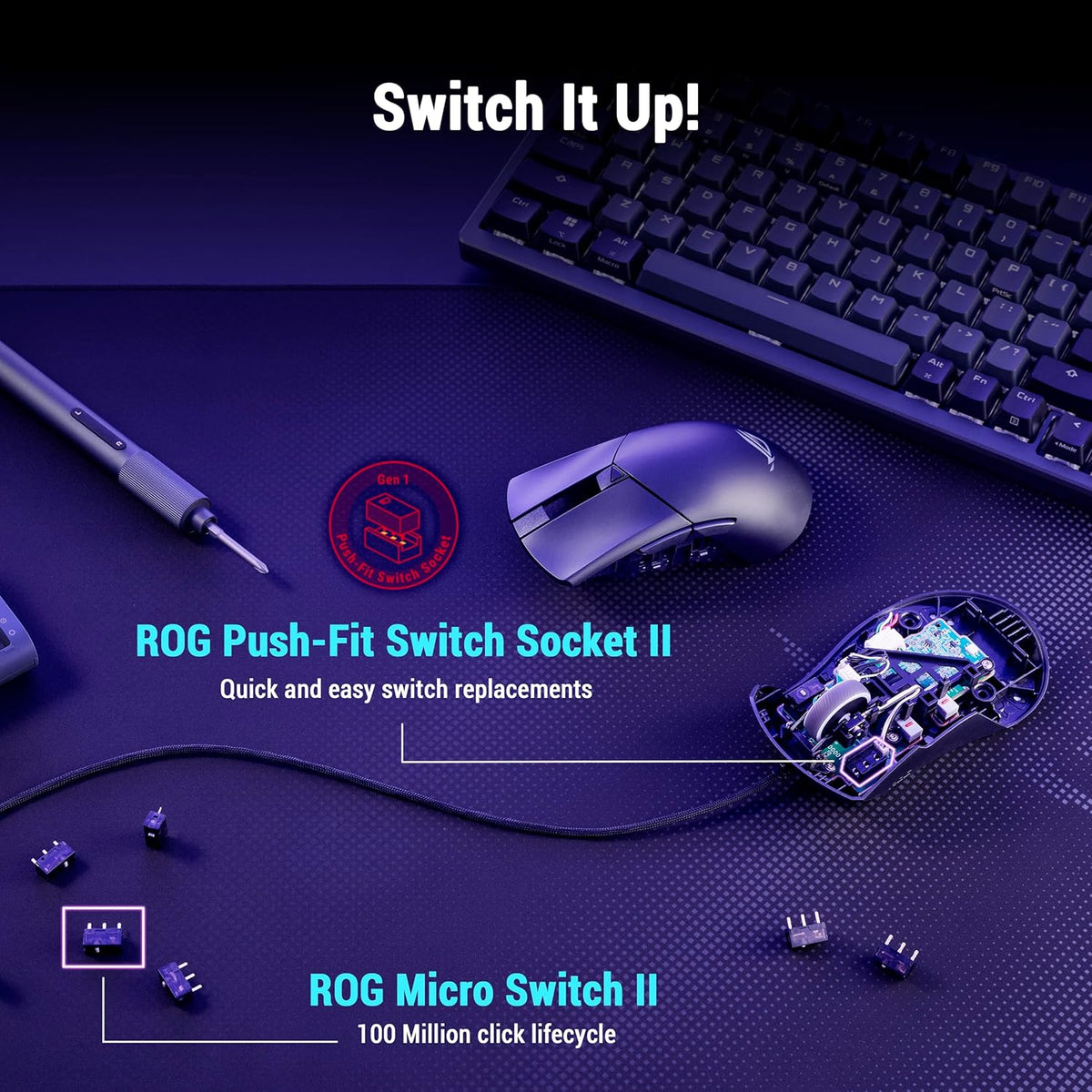 ASUS ROG Gladius III Core Wired Gaming Mouse, 72g Ergonomic, Push-Fit Swappable Switch Design, 100M ROG Micro Switch II, 12K dpi optical sensor, 1000 Hz, 5 Programmable Buttons (Black) — product image 4