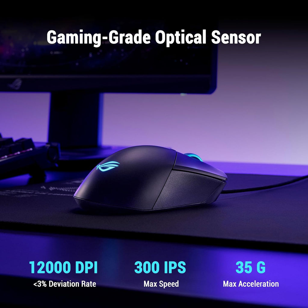 ASUS ROG Gladius III Core Wired Gaming Mouse, 72g Ergonomic, Push-Fit Swappable Switch Design, 100M ROG Micro Switch II, 12K dpi optical sensor, 1000 Hz, 5 Programmable Buttons (Black) — product image 3