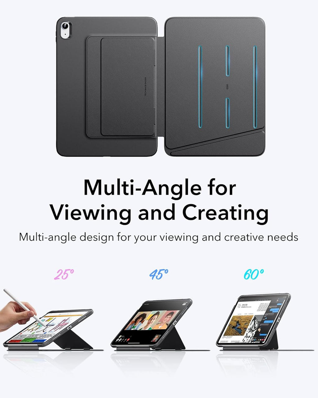 B0DS4HG1FZ | ESR Case for iPad 11th/10th Generation (2025/2022), Vertical Stand with Multiple Stand Angles, Ultra Stable, Flip Series, Black | Black | Image 4