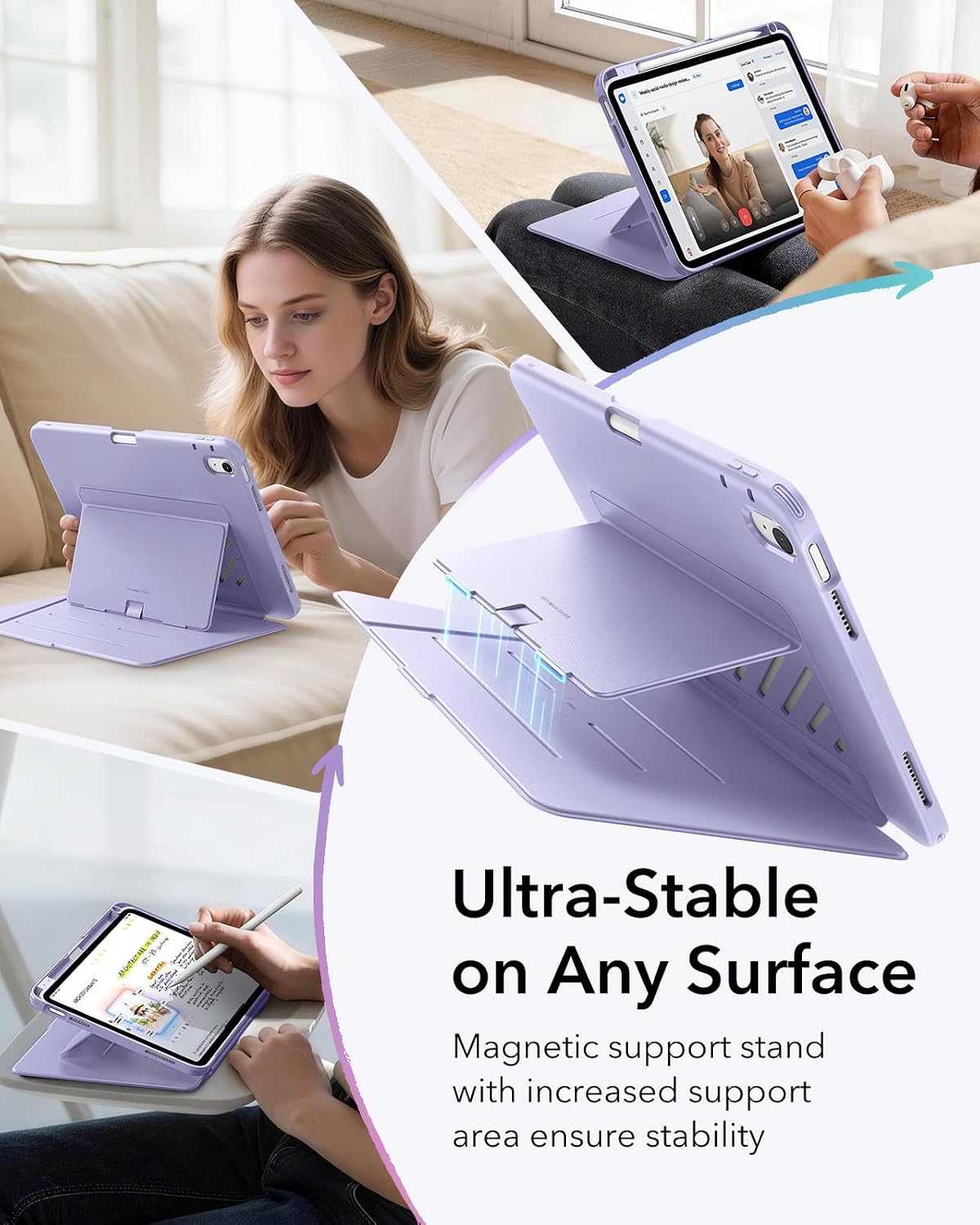B0DS4KBYVF | ESR for iPad A16 Case, iPad 11th/10th Gen Case, Flip Series, Light Purple | Purple | Image 5