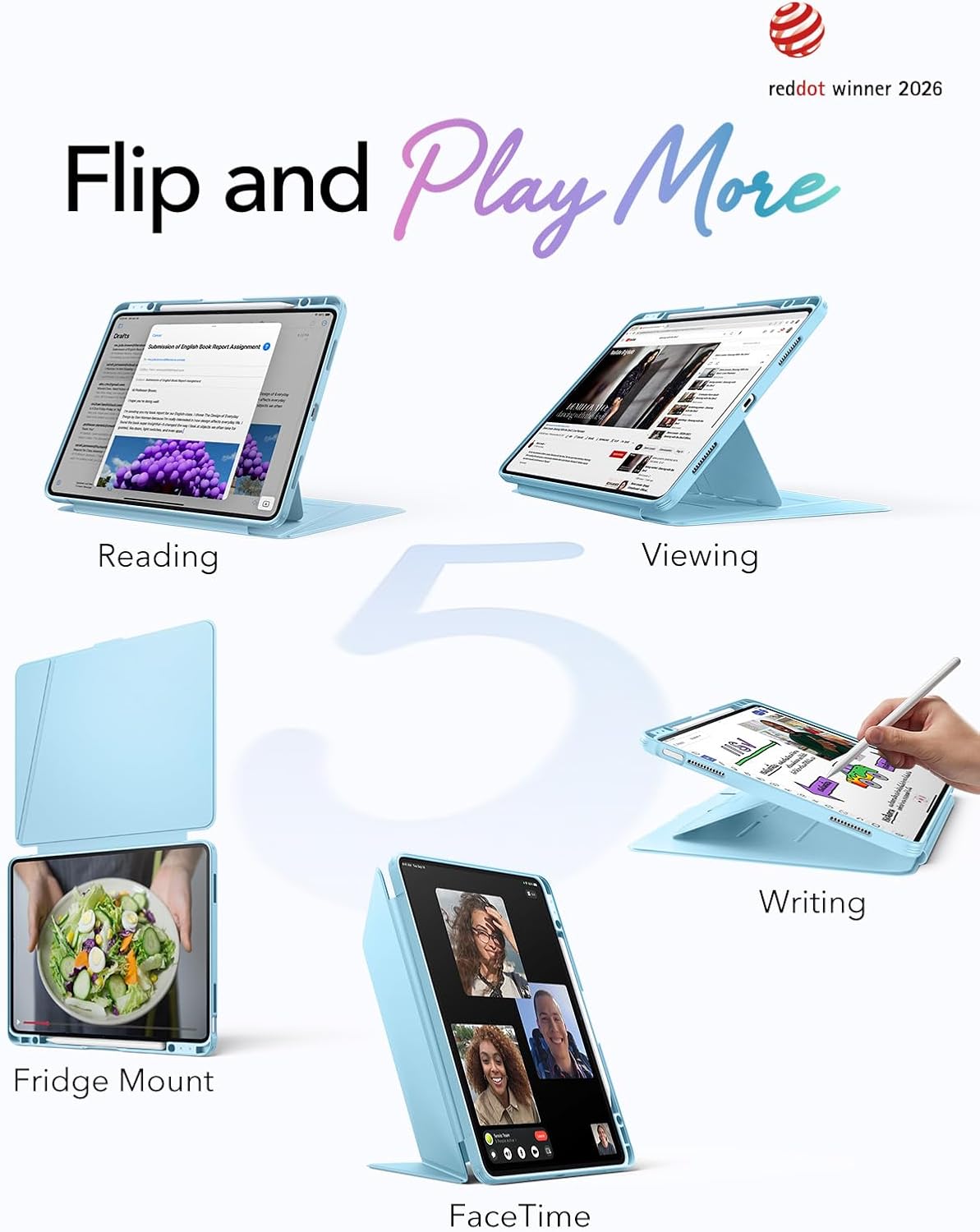 B0DS4X2G9G | ESR for iPad Air 13 Inch Case M3/M2 (2025/2024), Vertical Stand Cover, Multi Stand Angles, Ultra-Stable Case for iPad Air 13 with Pencil Holder, Flip Series, Sky Blue | Sky Blue | Image 3