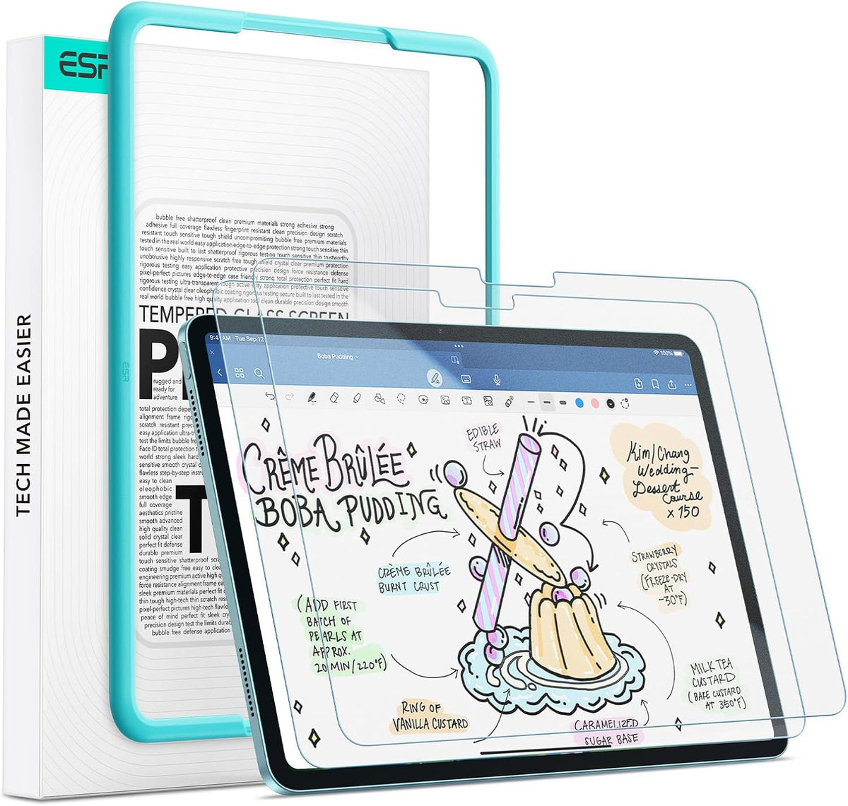 B0DSPP4P7C | ESR Paper Effect Screen Protectors for iPad Air 11 inch M4/M3/M2 (2026/2025/2024), Replica Writing and Drawing on Paper, 9H Tempered Glass, Matte Film with Alignment Frame, Anti-Glare | Paper Effect | Image 1