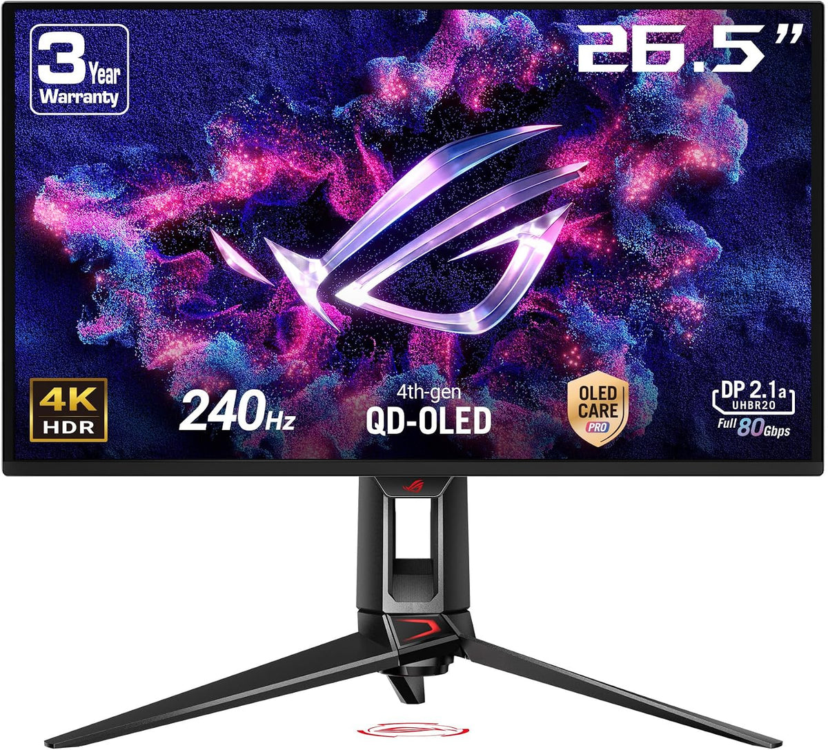 ASUS ROG Swift PG27UCDM Gaming Monitor: 27-inch (26.5-inch viewable) 4K QD-OLED panel, 240Hz, 0.03ms (GTG), Anti-Flicker 2.0, custom heatsink, Care Pro - Black — product image 1