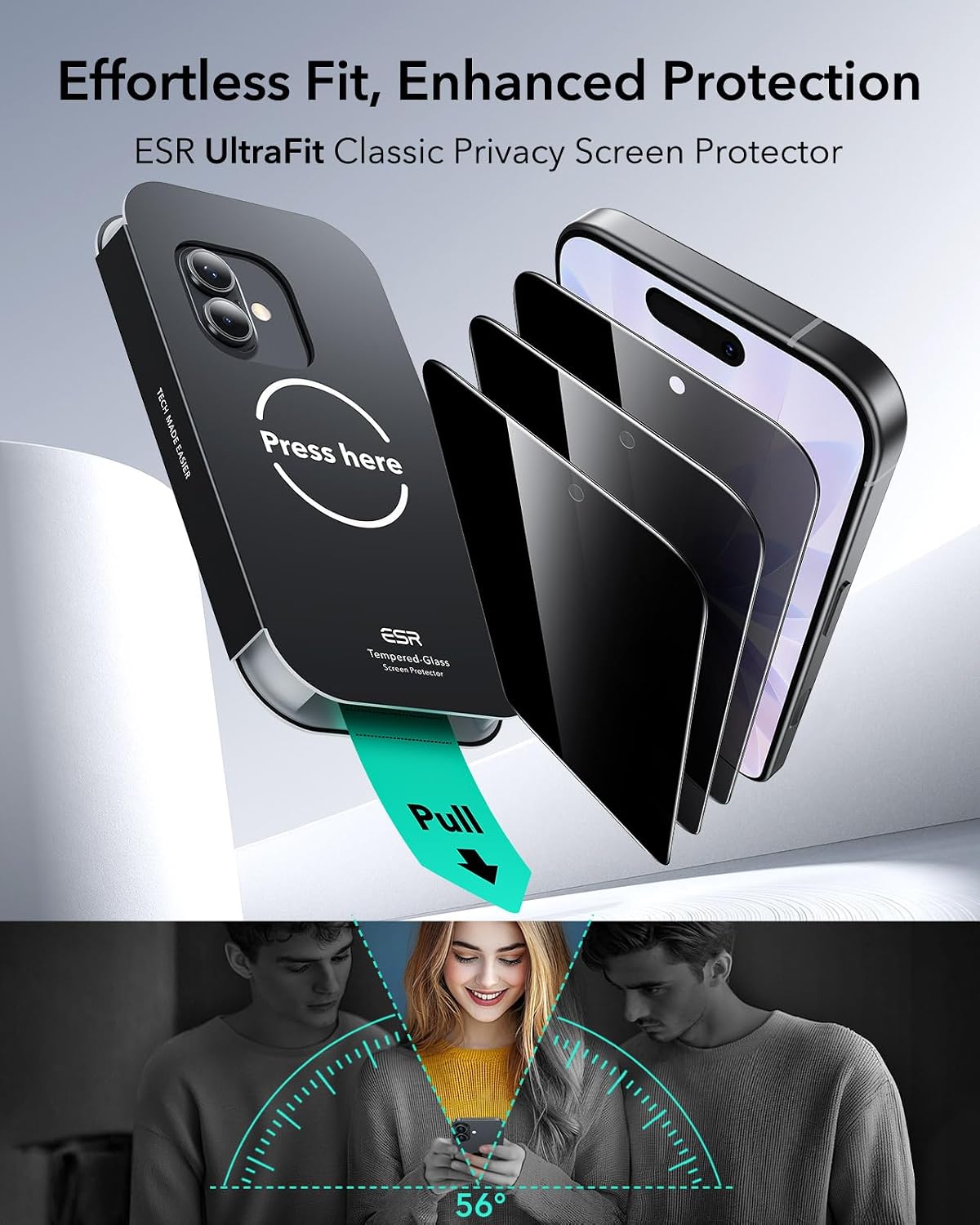 B0DTYJ9HML | ESR 3 Pack for iPhone 17/iPhone 16 Pro Privacy Screen Protector, Classic | 3 Pack Privacy | Image 2