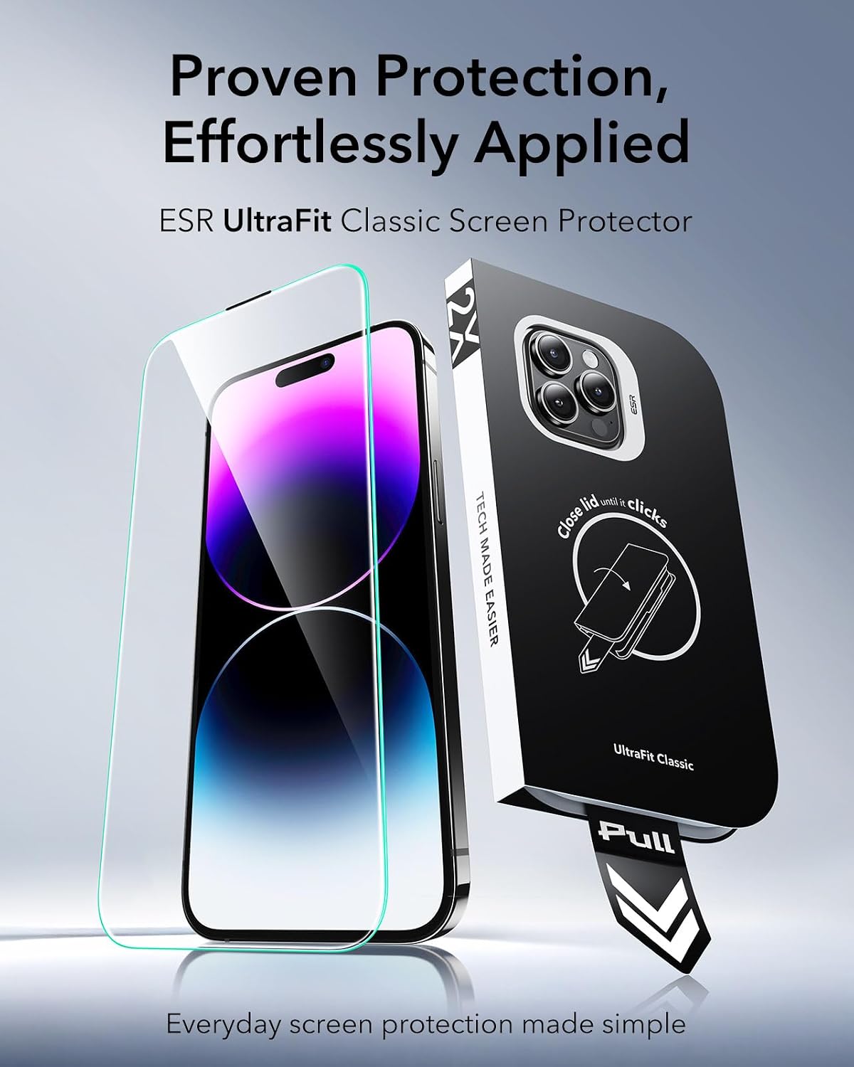 B0DTYP87L2 | ESR Tempered Glass for iPhone 14 Pro Max, Pack of 3, Military Protection, 9H Hardness, Full Surface Tempered Glass with UltraFit Tray, [3 Seconds Quick Installation] | iPhone 14 Pro Max / iPhone 14 Pro Max | Image 2
