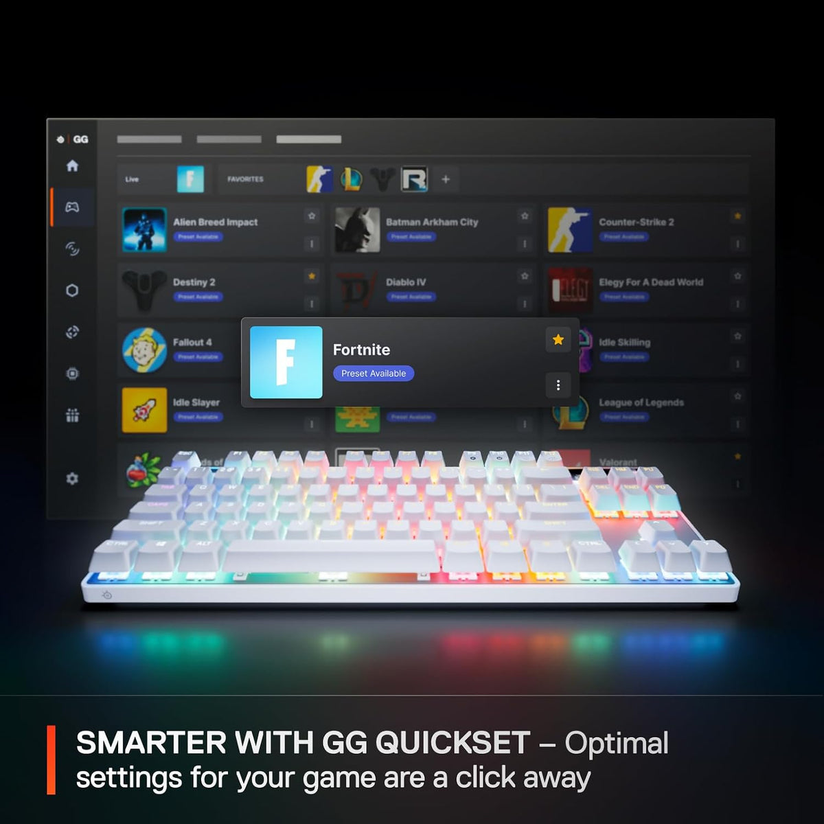 SteelSeries Apex Pro TKL Gen 3 White OmniPoint 3.0 Switches - Adjustable actuation - Rapid Trigger - Ready to play presets - Protection mode - Rapid Tap/SOCD- OLED -RGB - PBT caps -UK QWERTY — product image 4