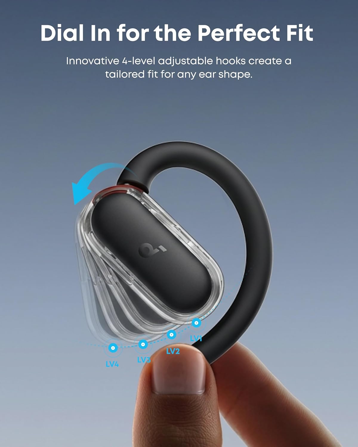 B0DZVDP7Q3 | soundcore V40i by Anker, Open-Ear Headphones, Crystal Clear Design, 4 Adjustable Positions for Every Ear Size, Richer Bass, IP55, 21-Hour Playtime, AI Clear Calls, Bluetooth 5.4, App Control | Black | Image 4