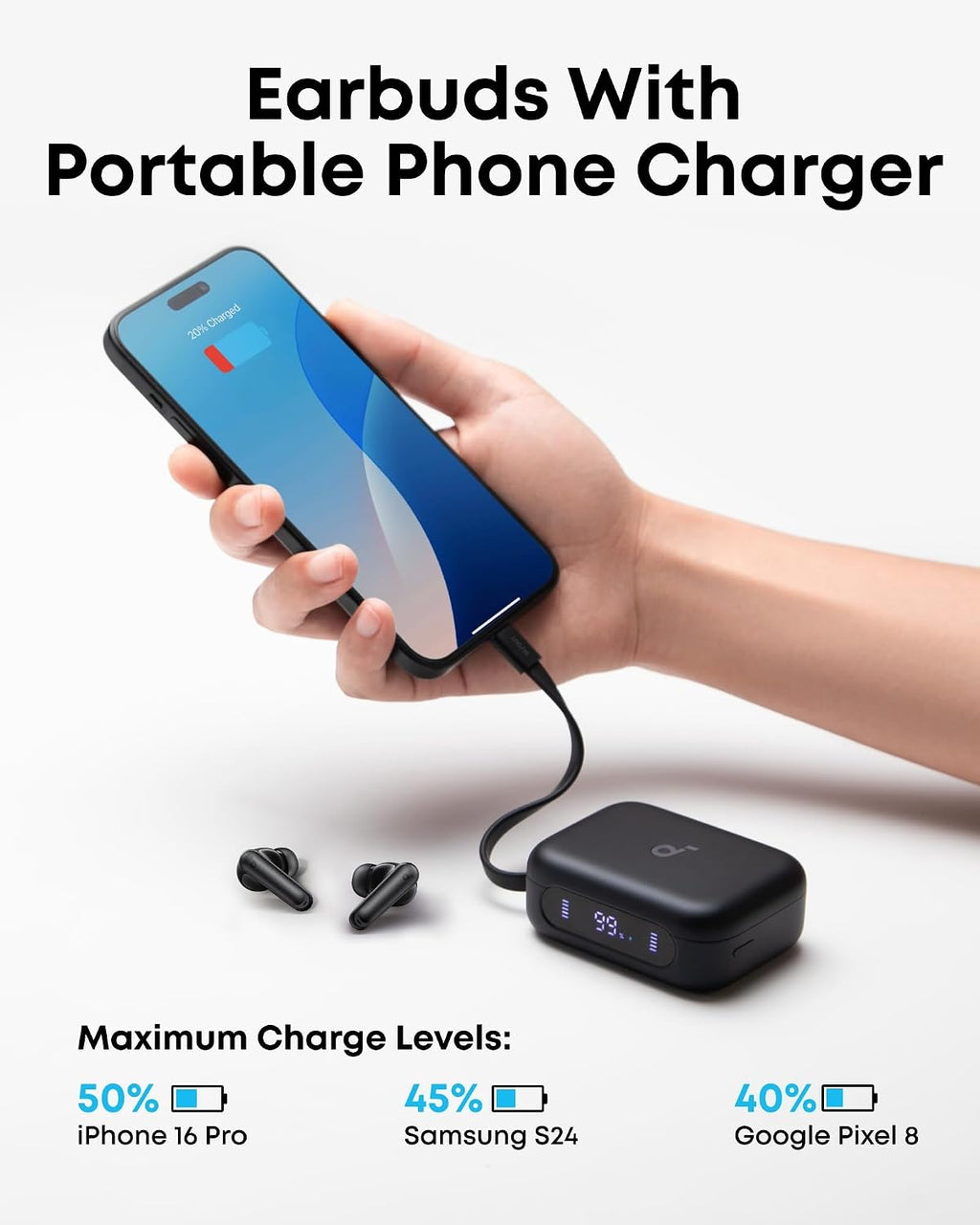B0F2B7N2NM | soundcore by Anker P41i ANC Earbuds, Built-in Phone Charger, 192H | Black | Image 2