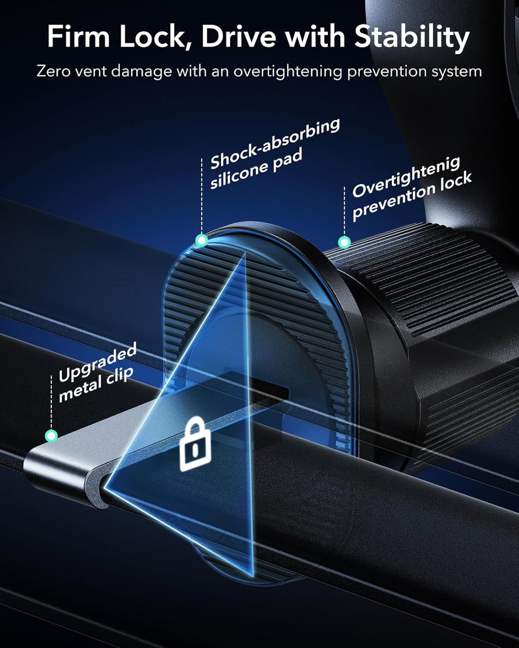B0F6CPCZWJ | ESR OmniLock Qi2.2 25W Certified MagSafe Car Mount Charger with Cryoboost | Black | Image 6