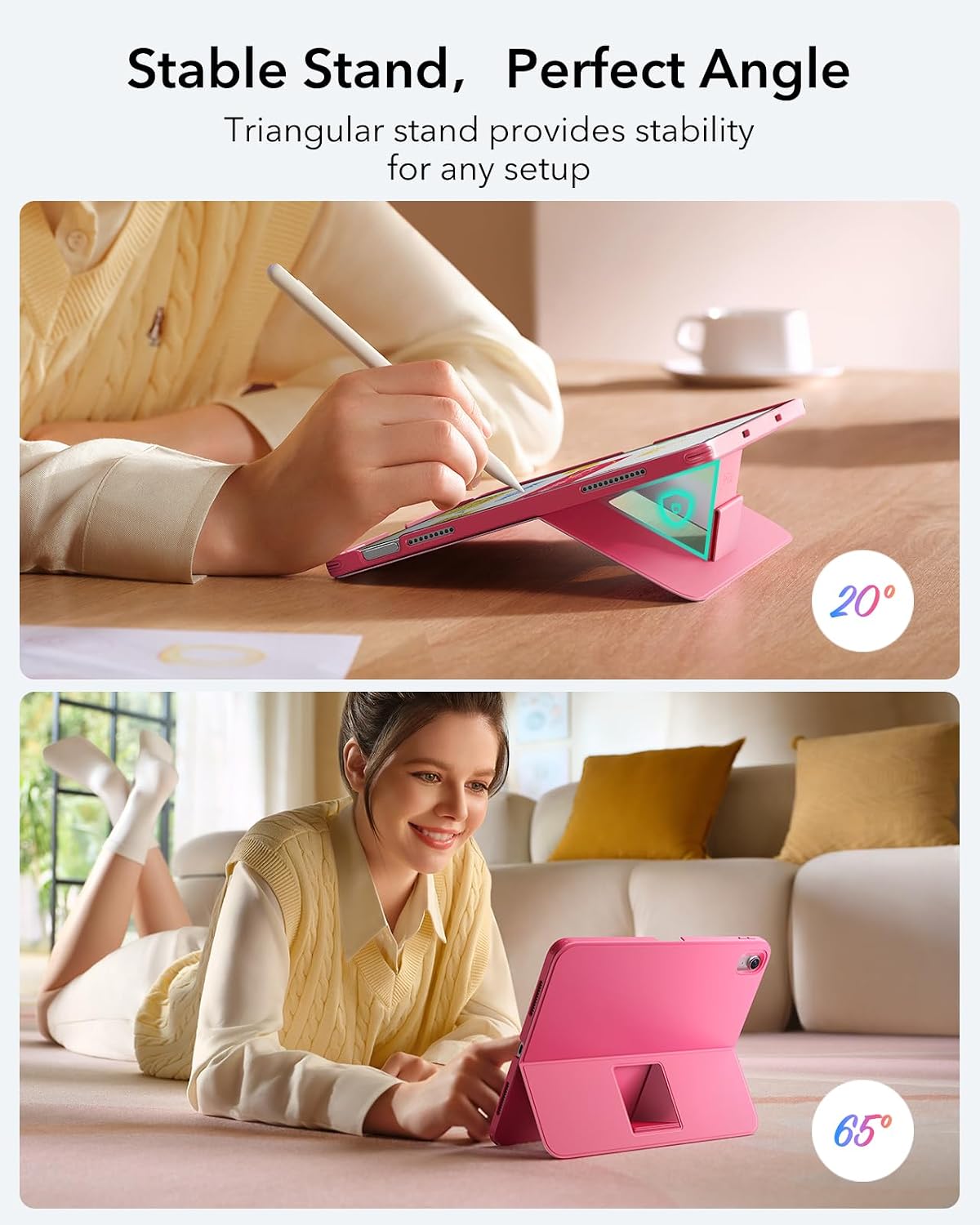 B0F6LLCZSN | ESR iPad 11th (A16) 2025/10th Gen Flex Keyboard Case, Ultra-Light Magnetic Detachable Keyboard with Writing/Viewing Modes, Larger Precision Trackpad, Pink | Pink | Image 5
