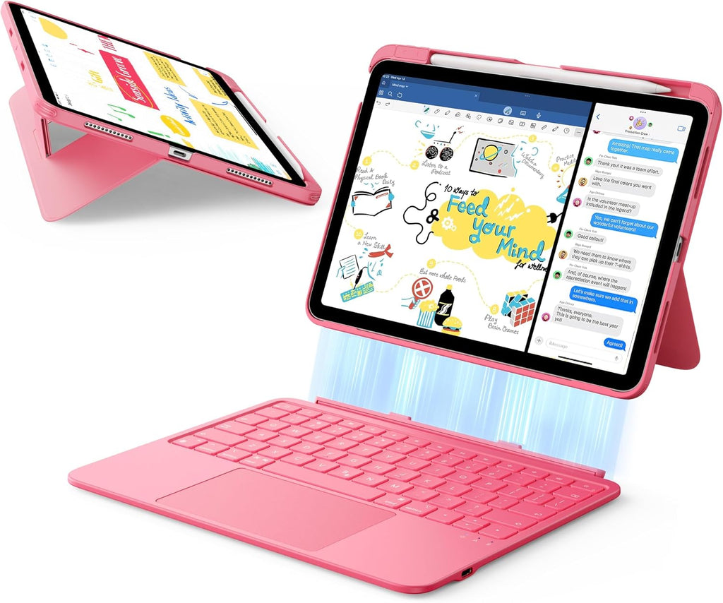 B0F6LLCZSN | ESR iPad 11th (A16) 2025/10th Gen Flex Keyboard Case, Ultra-Light Magnetic Detachable Keyboard with Writing/Viewing Modes, Larger Precision Trackpad, Pink | Pink | Image 1