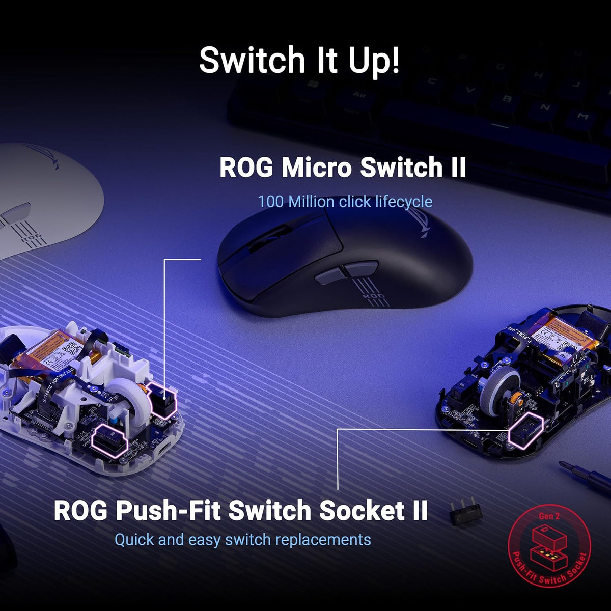 ASUS ROG Keris II Origin Wireless Gaming Mouse, 65g Lightweight, Ergonomic, Swappable Switches, 42K Optical Sensor, ROG Micro Switch II, ROG Omni Receiver, 5 Programmable Buttons, Moonlight White — product image 4