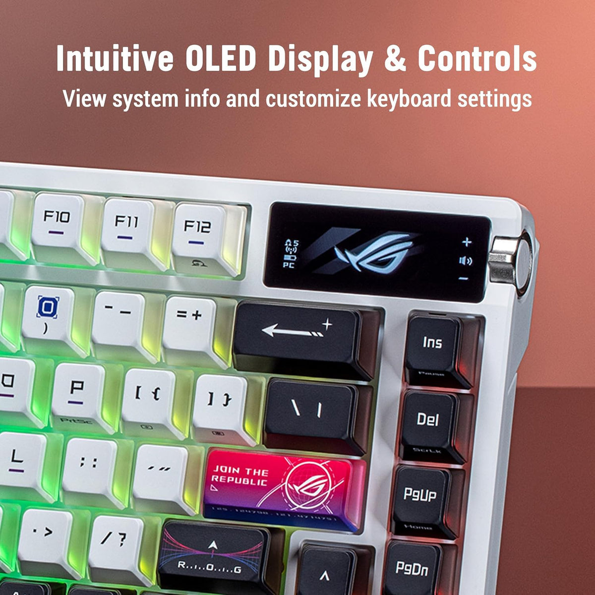 ASUS ROG Azoth X 75% Custom Gaming Keyboard, ROG NX Snow V2 Mechanical Switches, South-Facing PCB, Hot-Swappable, OLED Display, Arabic Layout, White — product image 2