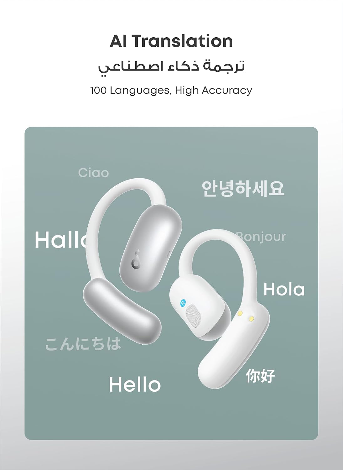 B0F9XWWXNW | Soundcore AeroFit 2 AI Assistant Open-Ear Headphones by Anker, Pressure-Free Fit, 2X Richer Bass, Real-Time Translation Earbuds, Hi-Res, 35H Playtime, IP55 | White | Image 4