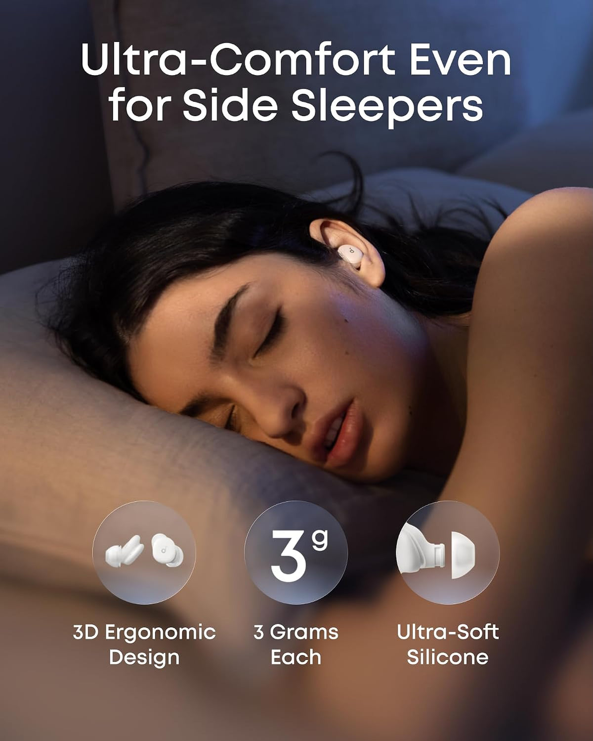 B0FCLJD9M4 | soundcore by Anker Sleep A30 ANC Sleep Earbuds, Snore Masking | White | Image 3