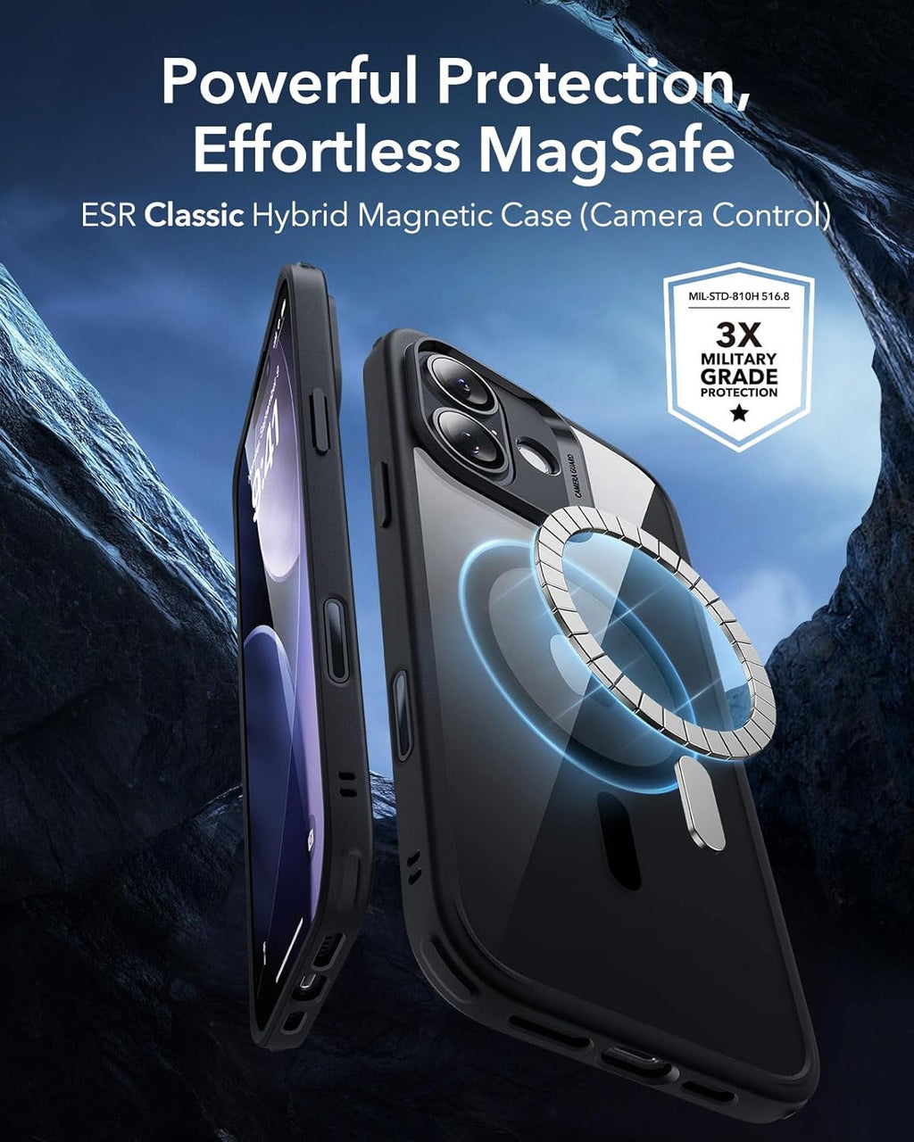 B0FCY711M7 | ESR IPhone 17 Halolock Classic Hybrid Camera Control Button,Raised-Edge Protection,Powerful Protection, Effortless MagSafe Clear Black/Clear Blue | Default Title | Image 2