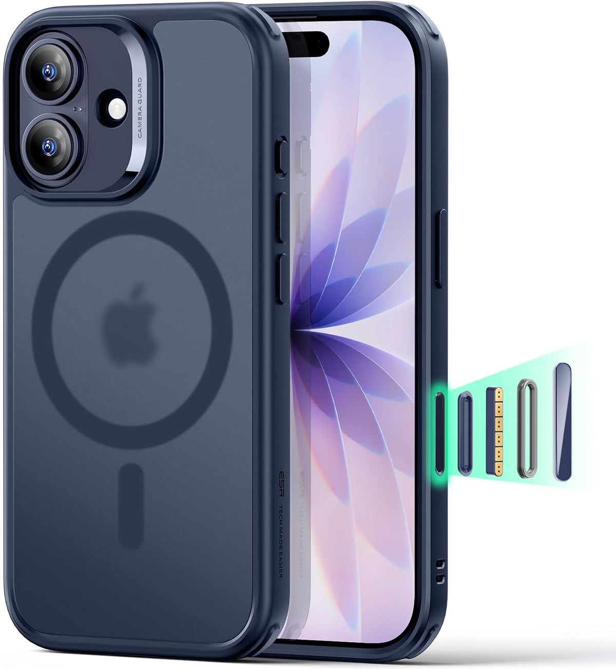 B0FCYC511H | ESR IPhone 17 Halolock Classic Hybrid Camera Control Button, Raised-Edge Protection,Powerful Protection, Effortless MagSafe Clear Frosted Blue/Clear Frosted Black | Clear Frosted Blue | Image 1