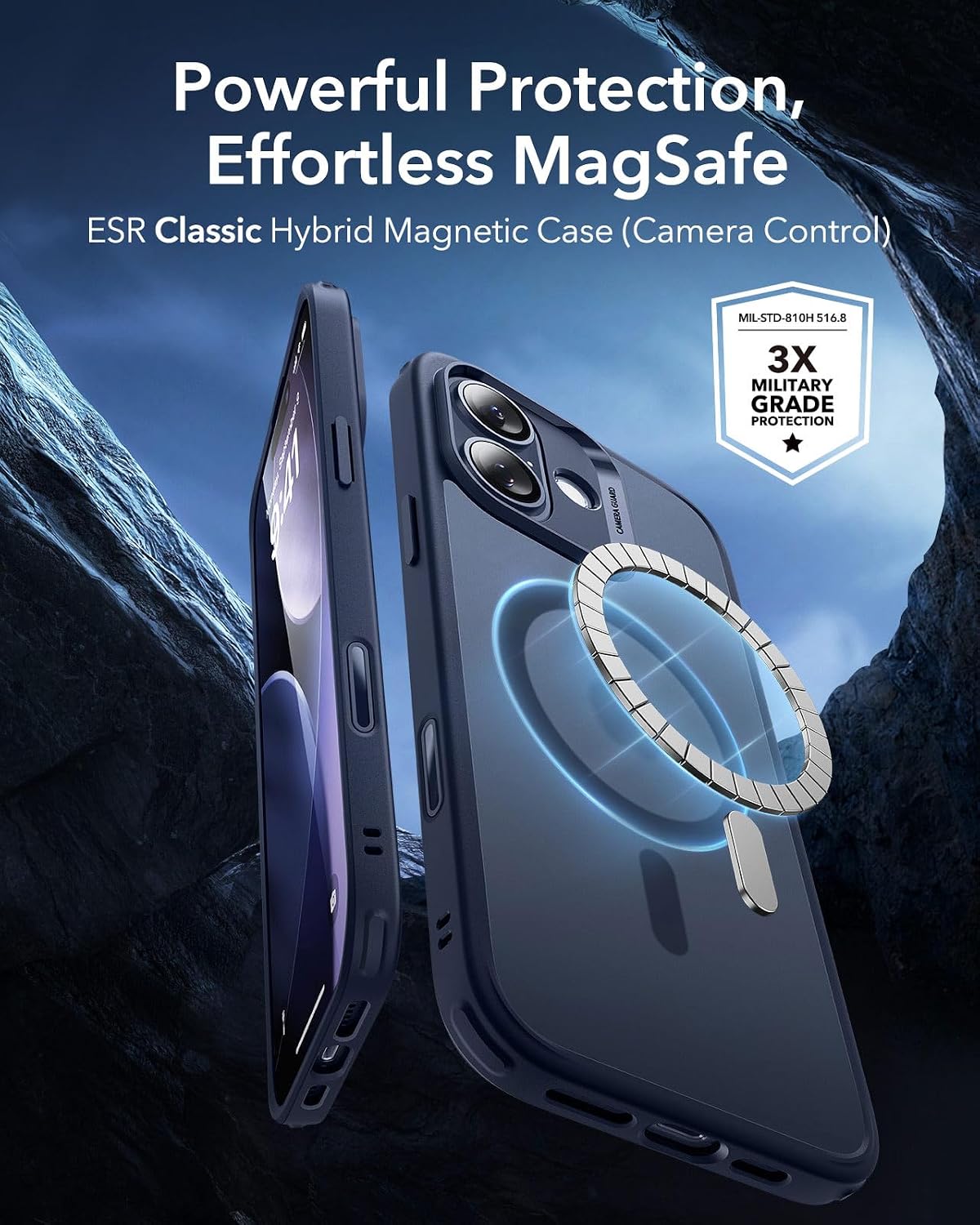 B0FCYC511H | ESR IPhone 17 Halolock Classic Hybrid Camera Control Button, Raised-Edge Protection,Powerful Protection, Effortless MagSafe Clear Frosted Blue/Clear Frosted Black | Clear Frosted Blue | Image 2