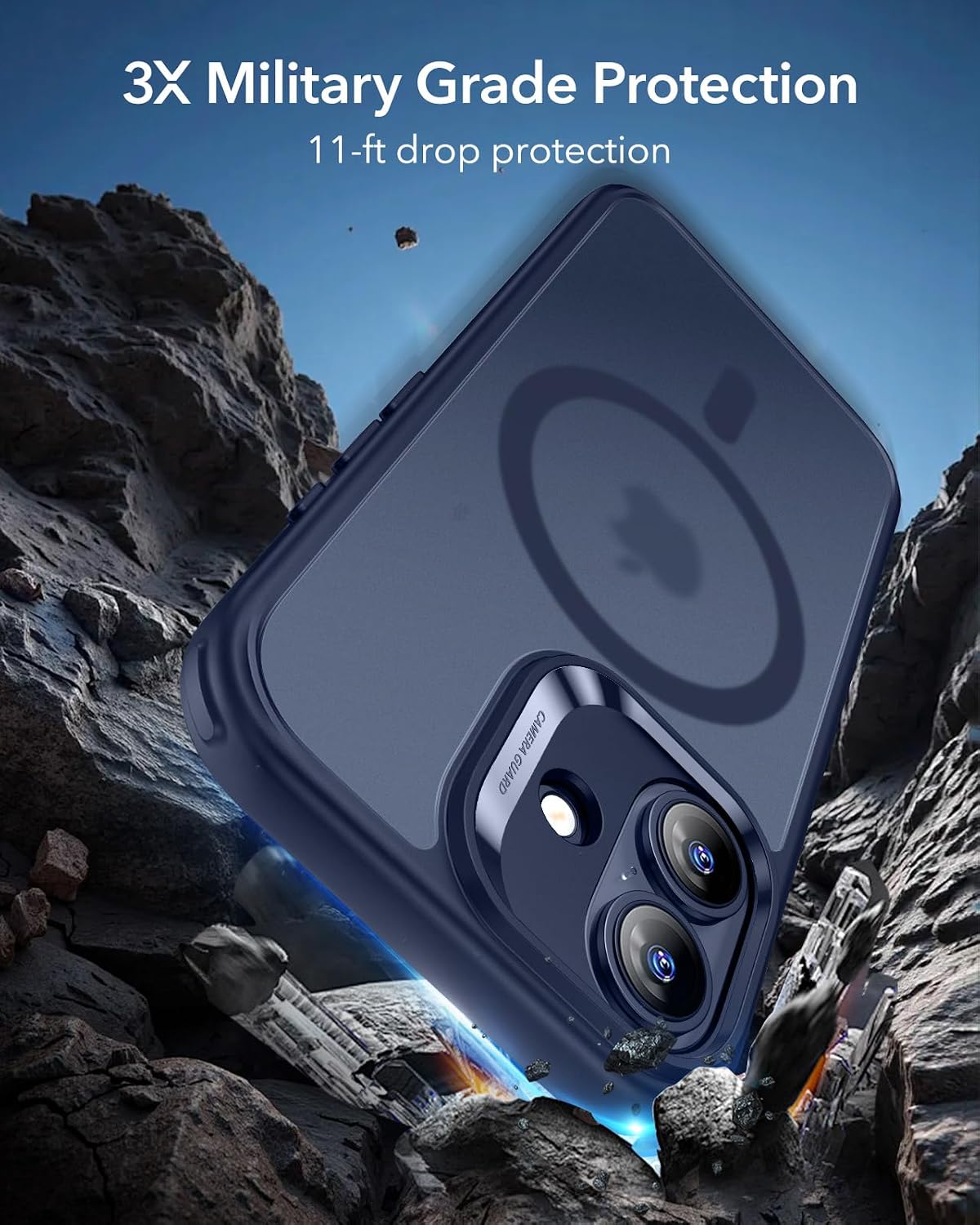 B0FCYC511H | ESR IPhone 17 Halolock Classic Hybrid Camera Control Button, Raised-Edge Protection,Powerful Protection, Effortless MagSafe Clear Frosted Blue/Clear Frosted Black | Clear Frosted Blue | Image 4
