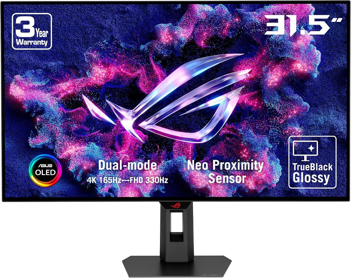 ASUS ROG Strix OLED XG32UCWG Gaming Monitor, 32-inch, 4K TrueBlack Glossy, dual mode, 0.03ms (GTG), G-SYNC compatible, Custom heatsink, Neo Proximity Sensor - Black — product image 1