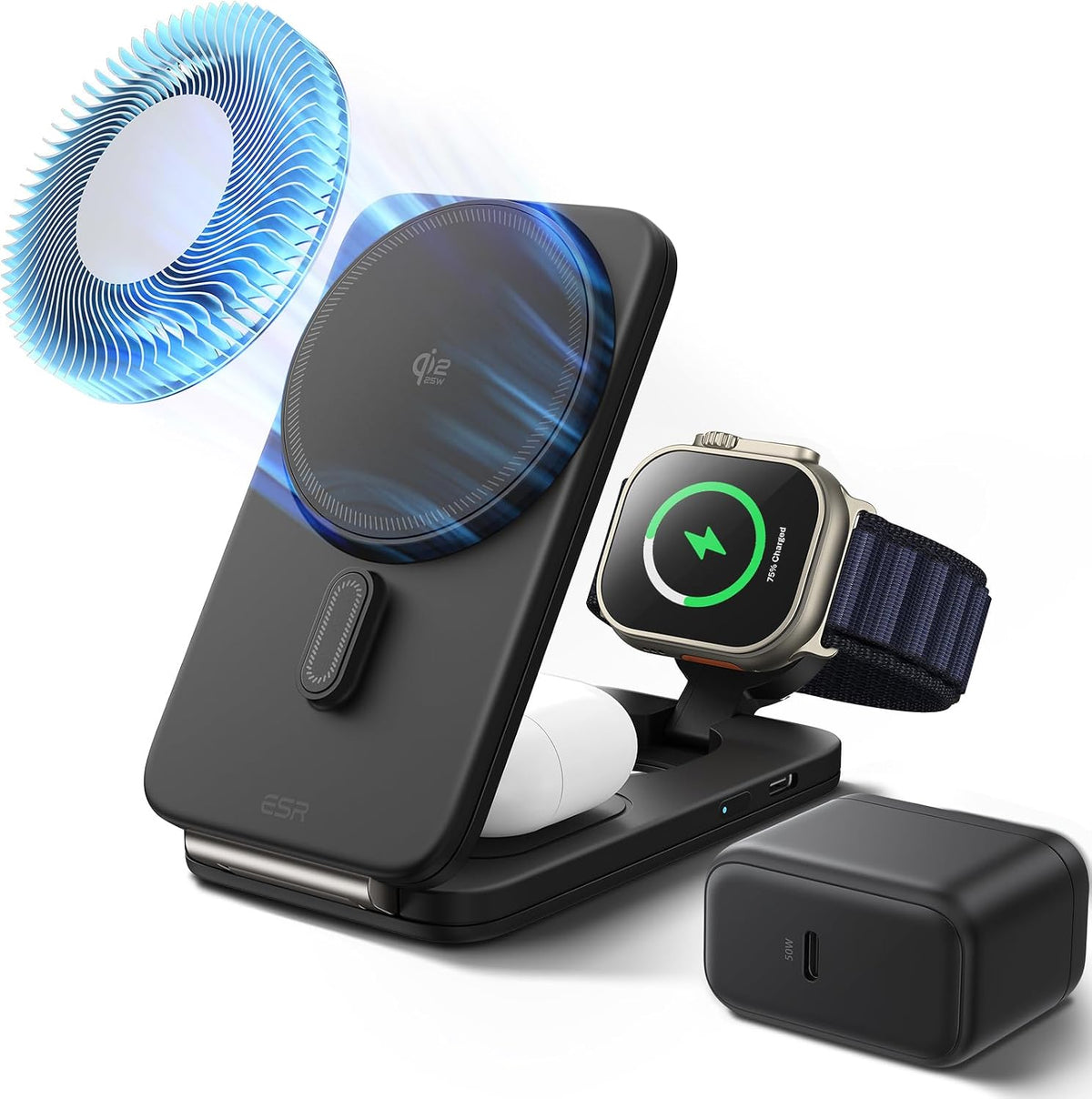 B0FHQDKX7G | ESR 3 in 1 Charging Station, Qi2.2 for iPhone Duo/18 Pro, 17/16 with iOS 26 | Default Title | Image 1