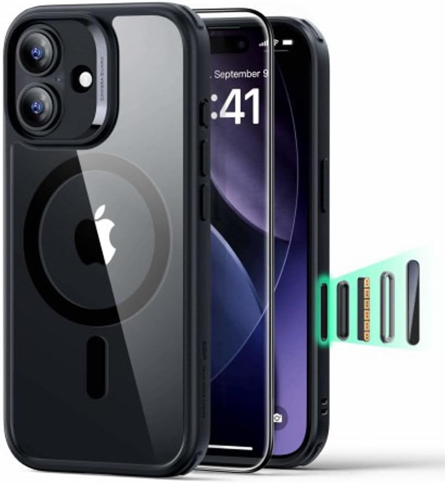 B0FJ8CD4L2 | ESR For IPhone 17 Halolock Classic Hybrid Camera Control Button+Protector Set Military-Grade Drop Protection,Stronger Magnetic Lock,Clear Black | Default Title | Image 1