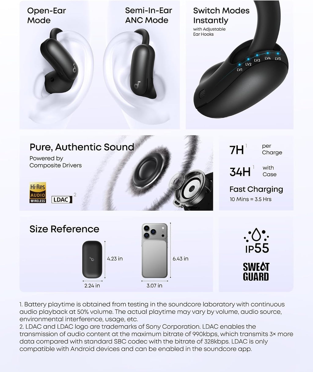 B0FMJP7T3M | soundcore by Anker AeroFit 2 Pro Hybrid Earbuds, LDAC, BT 6.1 | Black | Image 22