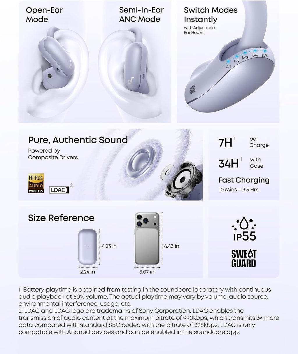 B0FMK8VMD8 | soundcore by Anker AeroFit 2 Pro Hybrid Earbuds, LDAC, BT 6.1 | Purple | Image 31