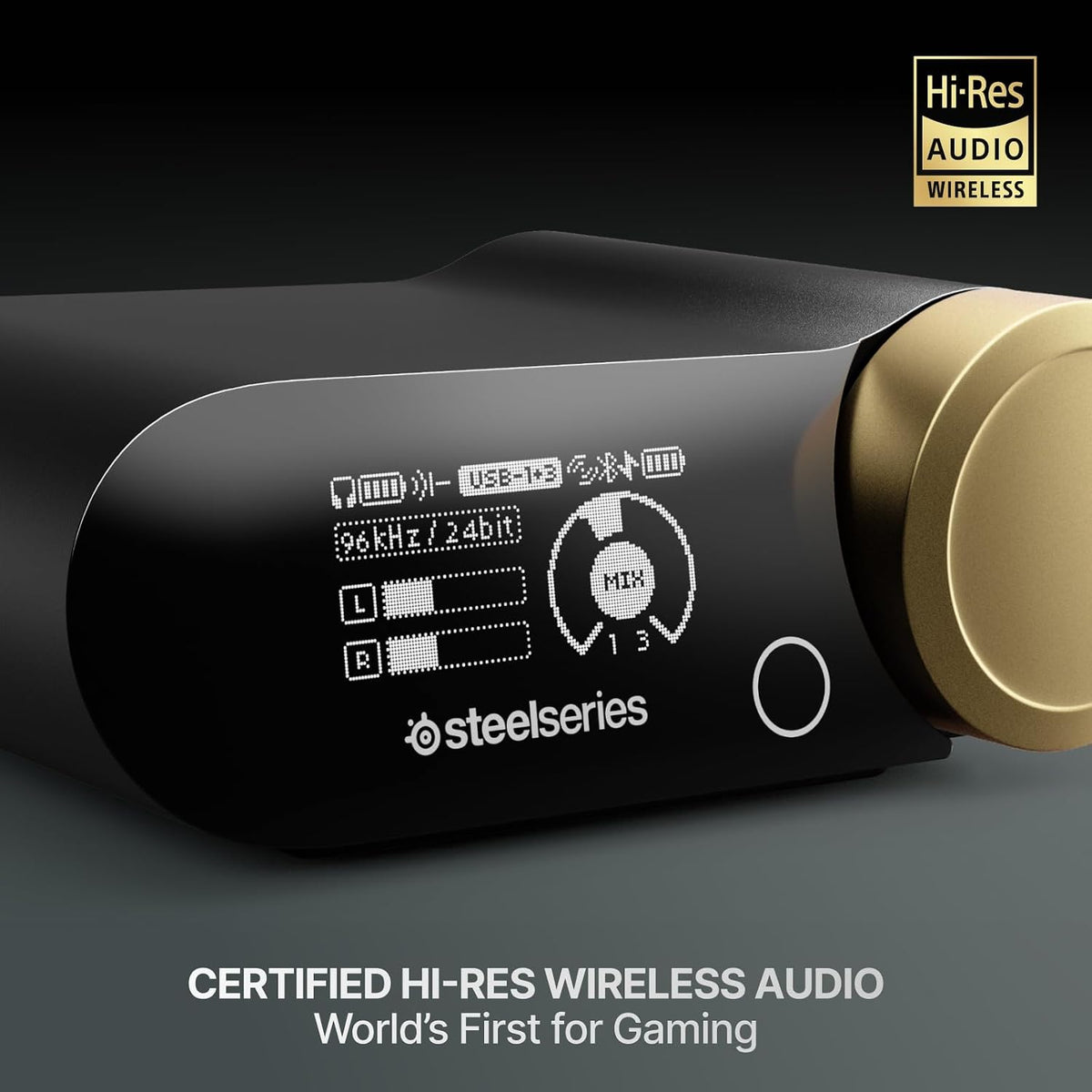 SteelSeries Arctis Nova Elite - Hi-Res Wireless Gaming Headset -Carbon Fiber Speakers - ANC - App - 2.4GHz + BT - Multi-Source Mix; OmniPlay PC+PS+Xbox - Sage & Gold (UAE Version) — product image 2