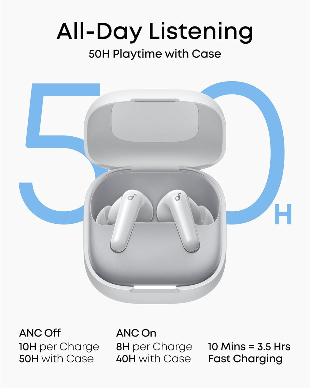 B0FNWFXG2W | soundcore by Anker P31i ANC Earbuds, Hi-Res, 50H, Translation | White | Image 16
