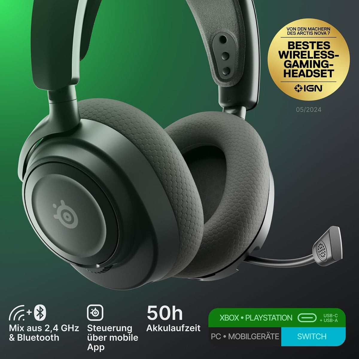 SteelSeries Arctis Nova 7X Wireless Gen 2 Xbox Gaming Headset - Real-Time App Control - 50+ HR - Neodymium Magnetic Drivers - Mixable 2.4GHz/Bluetooth - Xbox, PC, PS5/PS4, Switch 1/2, Mobile — product image 2